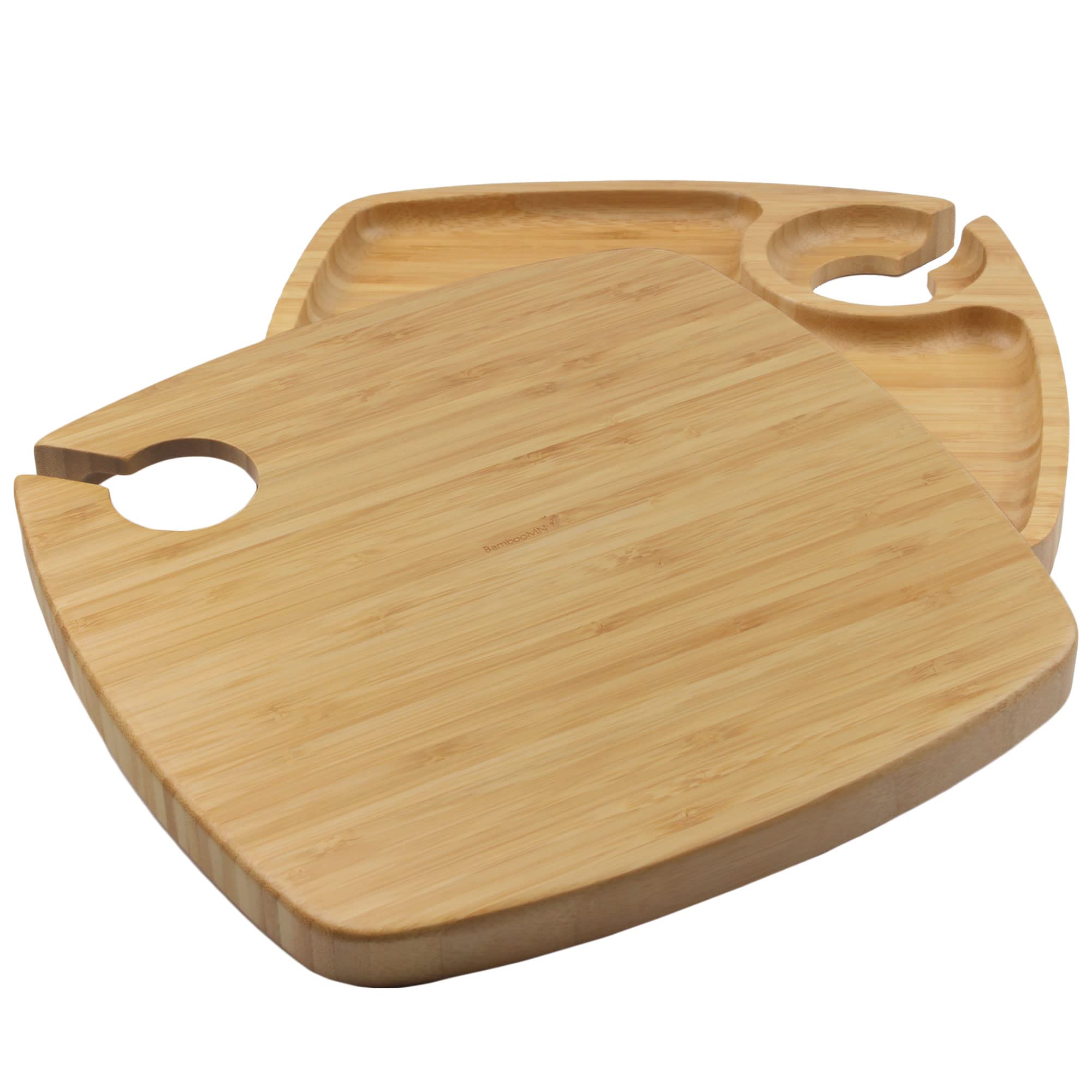 BambooMN 10x10 Inch Square Reusable Bamboo Plates & Wine Glass Holders - Eco-Friendly Dinnerware Set for Catering, Parties, Weddings & Home Use (30-Piece) - Perfect for Outdoor Picnics, BBQs & Sustainable Dining