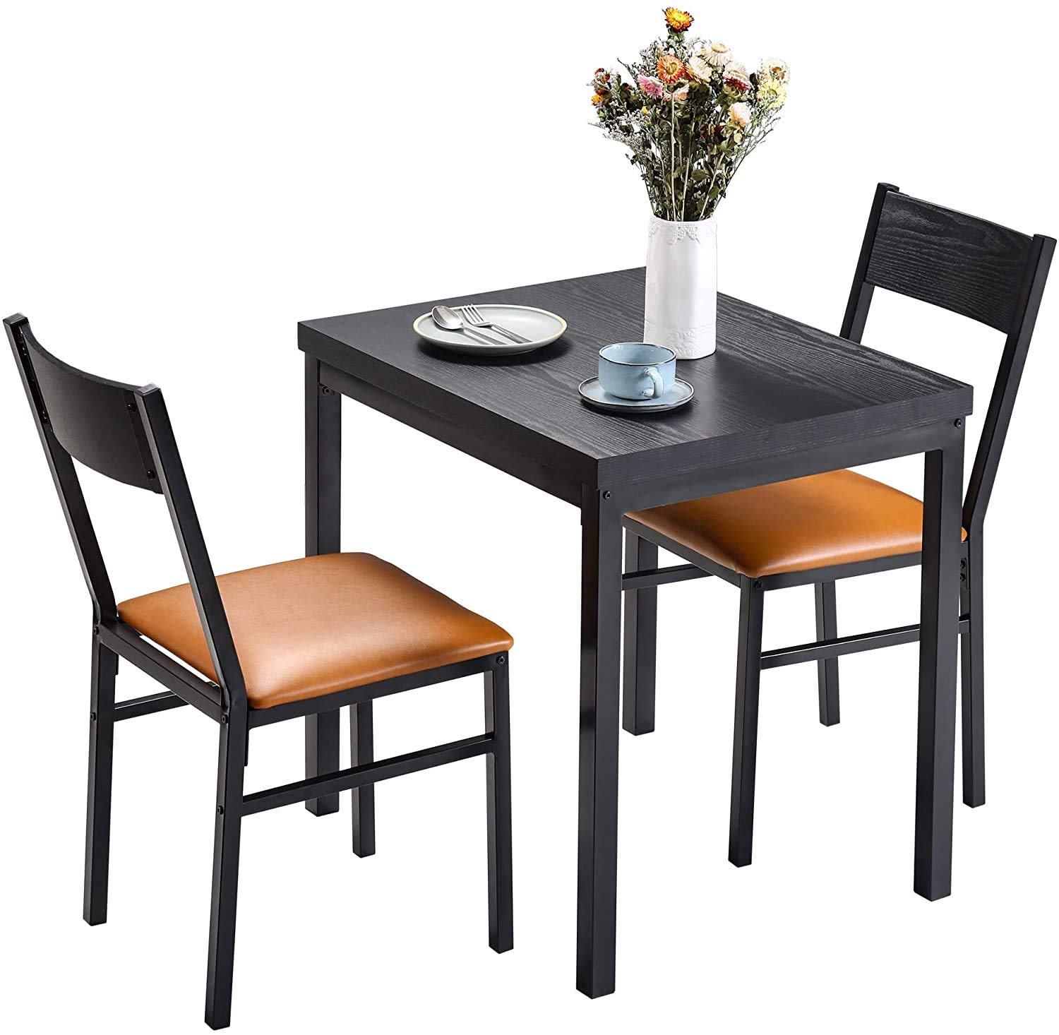HOMOOI 3-Piece Small Dining Table Set for 2 - Rectangular Kitchen Table with 2 Cushioned Chairs in Espresso & Brown | Perfect for Small Spaces, Apartments, Breakfast Nooks & Cozy Meals