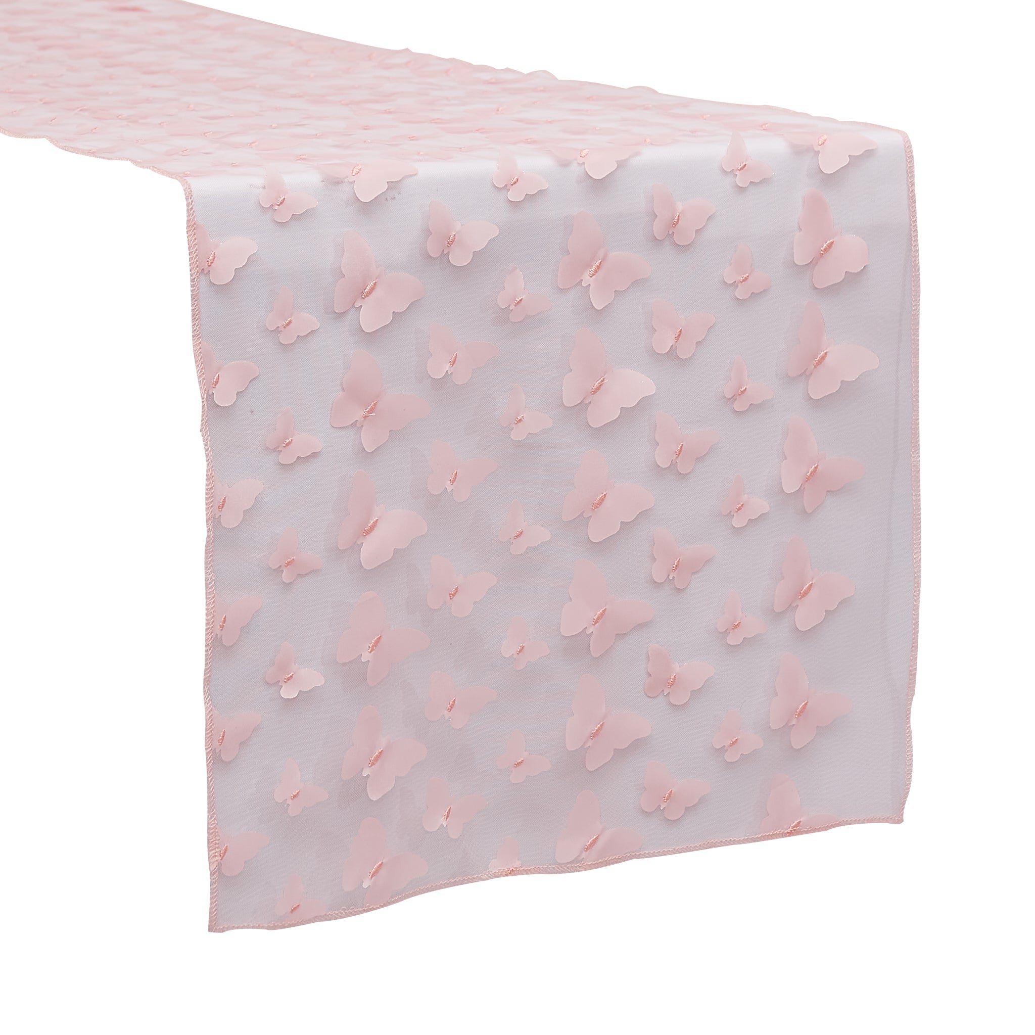 Elegant 3D Butterfly Sheer Table Runner - Pink Floral Wedding Party Decor for Dining Table, Baby Shower, Bridal Shower & Home Decoration