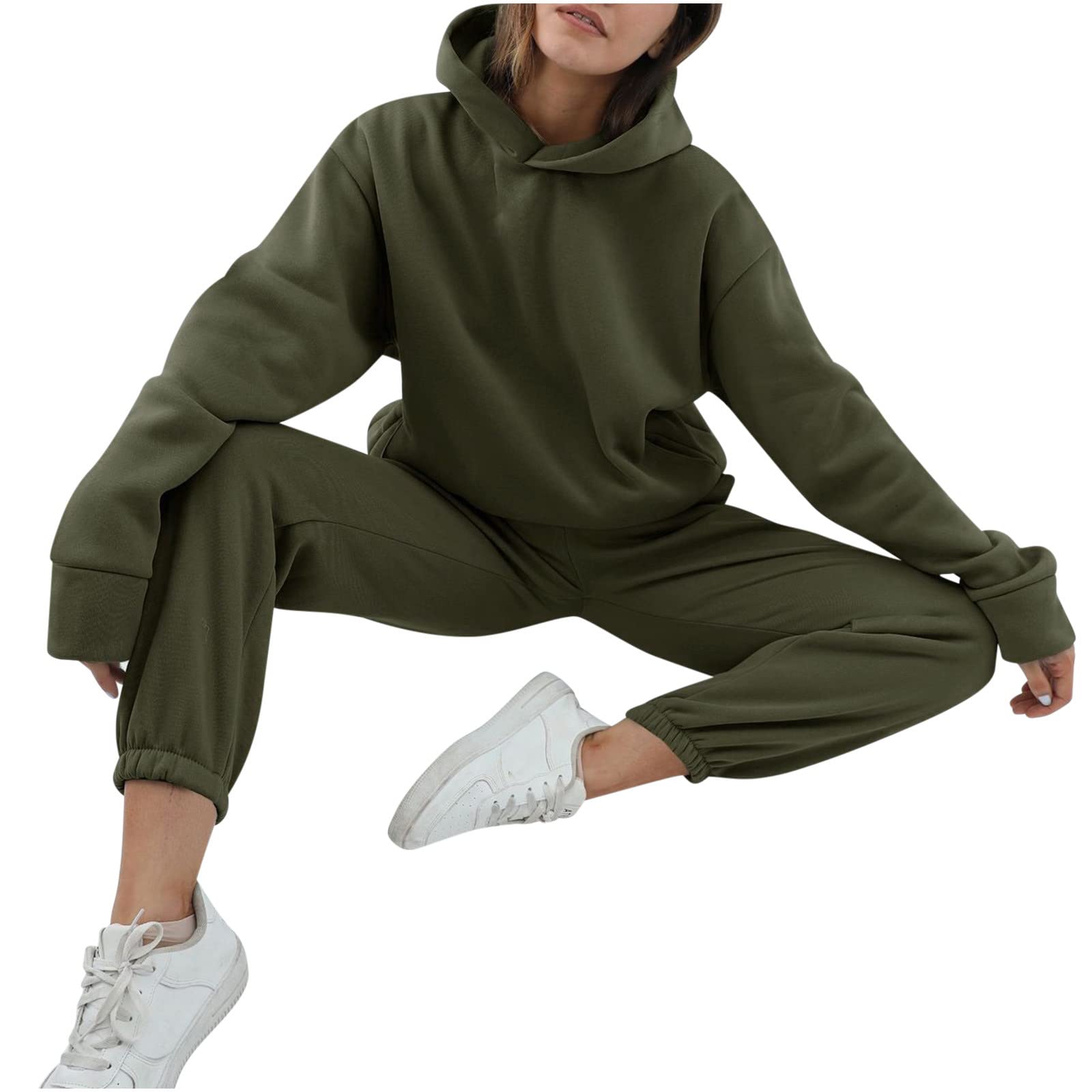 Women's 2-Piece Tracksuit Set - Long Sleeve Hoodie & Jogger Pants, Casual Loose Fit Sweatshirt Co-Ord Outfit for Gym, Running, Yoga & Lounge Wear | Aesthetic Sportswear for Women