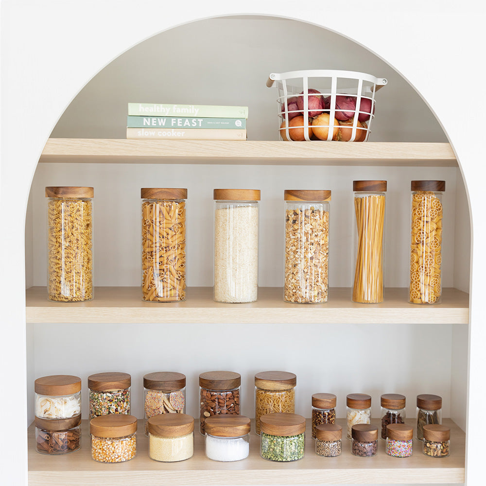 Premium Acacia Glass Jars with Bamboo Lids - 12-Piece Pantry Organization Set for Spices, Coffee, Tea & Dry Goods | Airtight Kitchen Storage Containers for Countertop & Cabinet Display