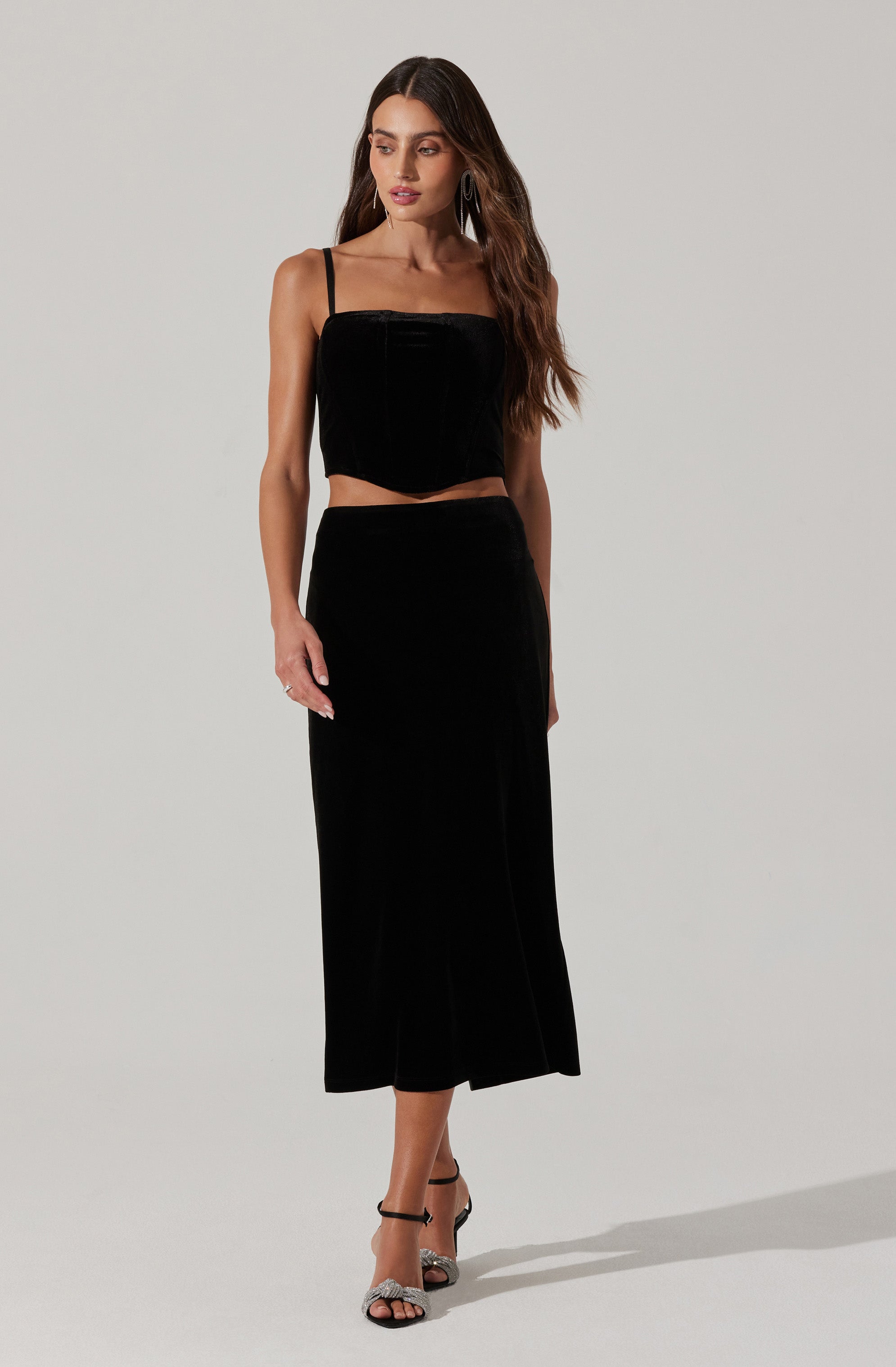 Velvet Midi A Line Skirt for Women - Elegant Stretchy High Waist Flowy Skirt for Fall & Winter - Perfect for Office, Party & Date Night Outfits