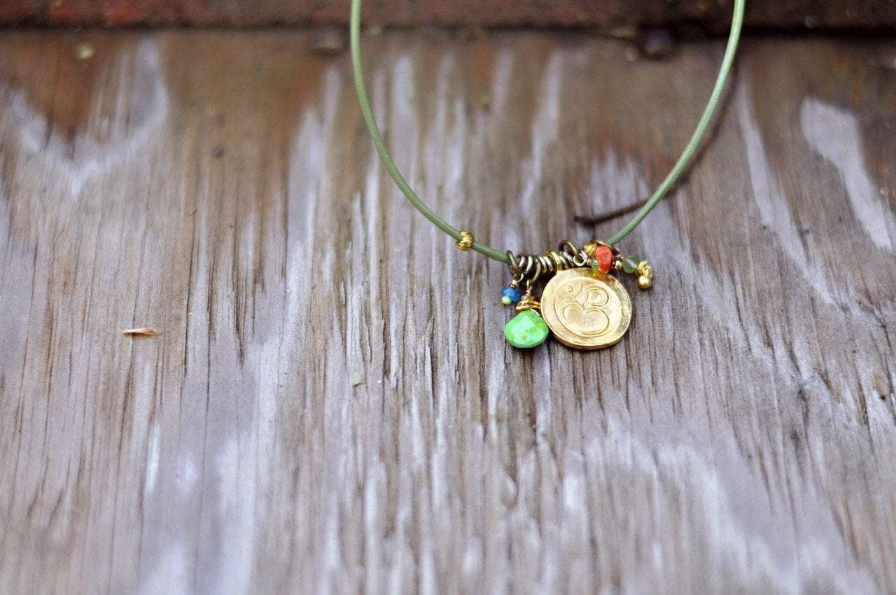 14K Gold OM Pendant Necklace with Genuine Turquoise Stone - Spiritual Jewelry for Meditation, Yoga & Boho Fashion