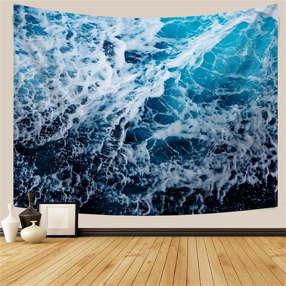 Gud Decor Blue Ocean Wave Printed Tapestry Wall Hanging - King Size 90x80 Inches - Coastal Beach Themed Bedroom Decor, Dorm Room Aesthetic, Boho Home Decoration | Perfect for Living Room, Bedroom, Dorm, Yoga Studio & Meditation Space