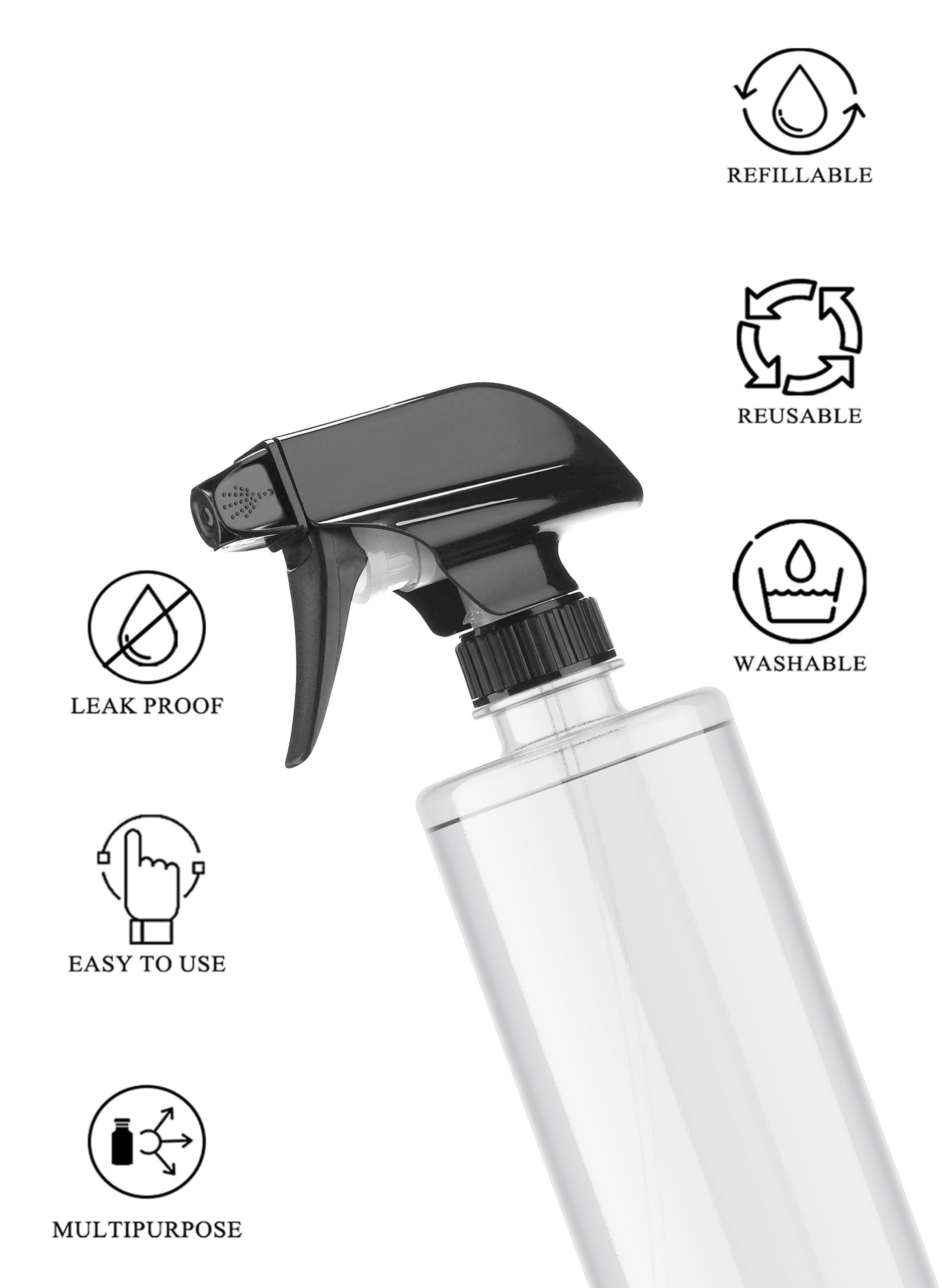 Clear Empty Water Spray Bottles (Pack of 2) - 500ml Refillable Sprayer for Face, Hair, Plants, Cleaning & Beauty - Perfect for Skincare, Gardening, Home & Travel Use