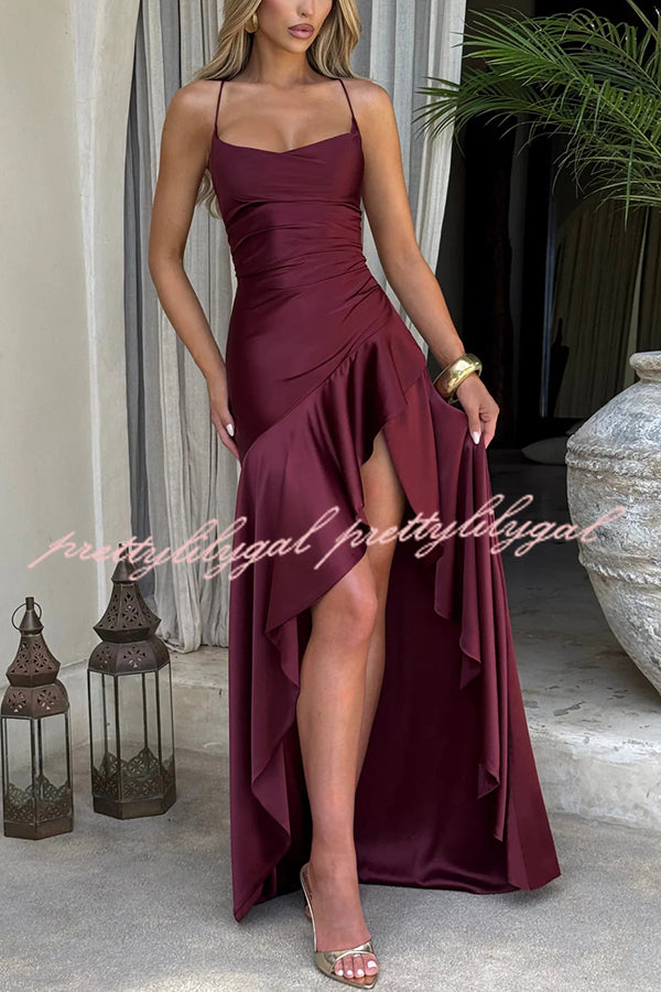 Elegant Solid Color Backless Lace-Up Ruffled Maxi Dress for Women | Summer Beach Party, Evening Cocktail & Special Occasion Wear