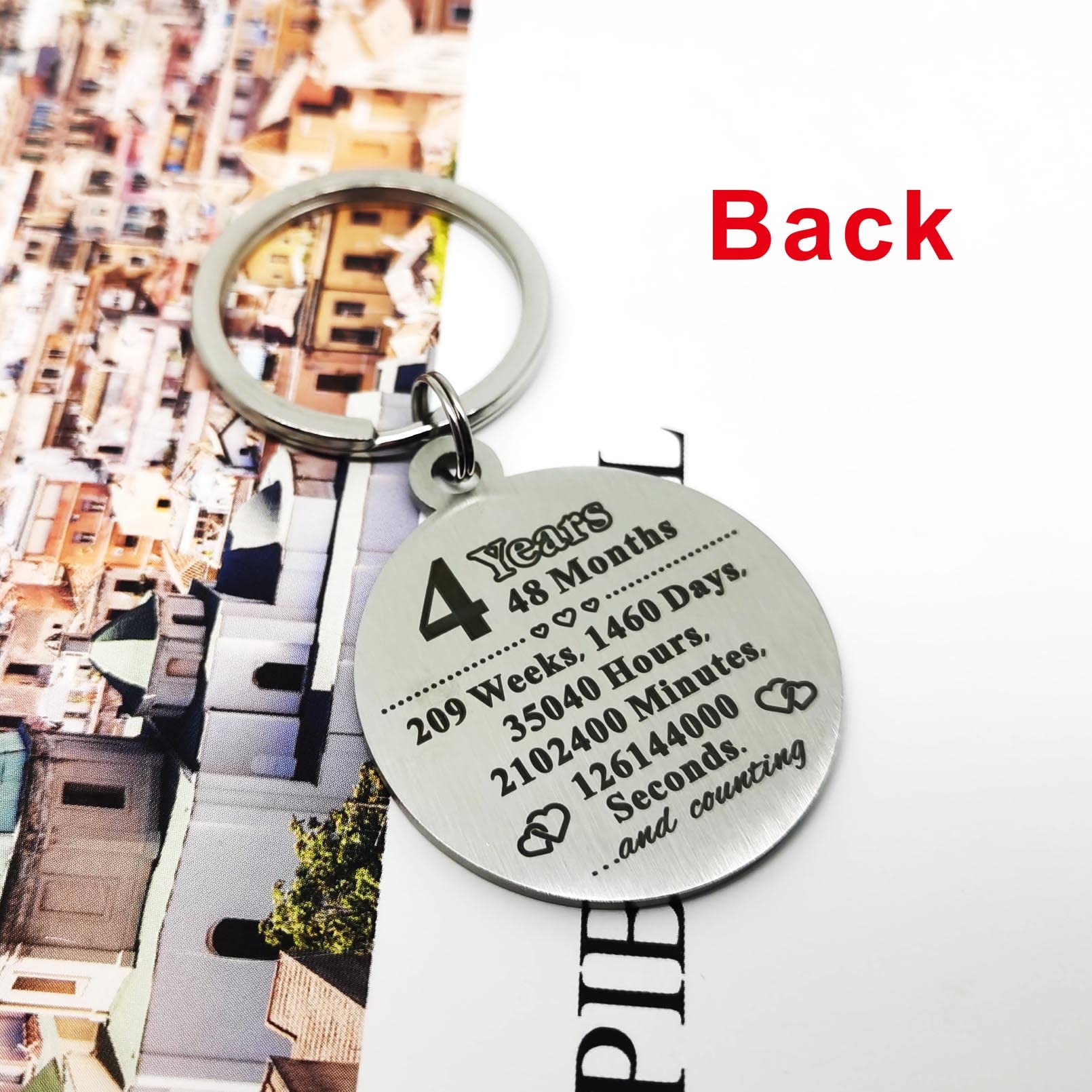 ABNTY 4th Wedding Anniversary Keychain Gift - Engraved Steel Keepsake for Men & Women - Perfect for Husband, Wife, Couples - Romantic Gift for 4 Year Anniversary Celebrations