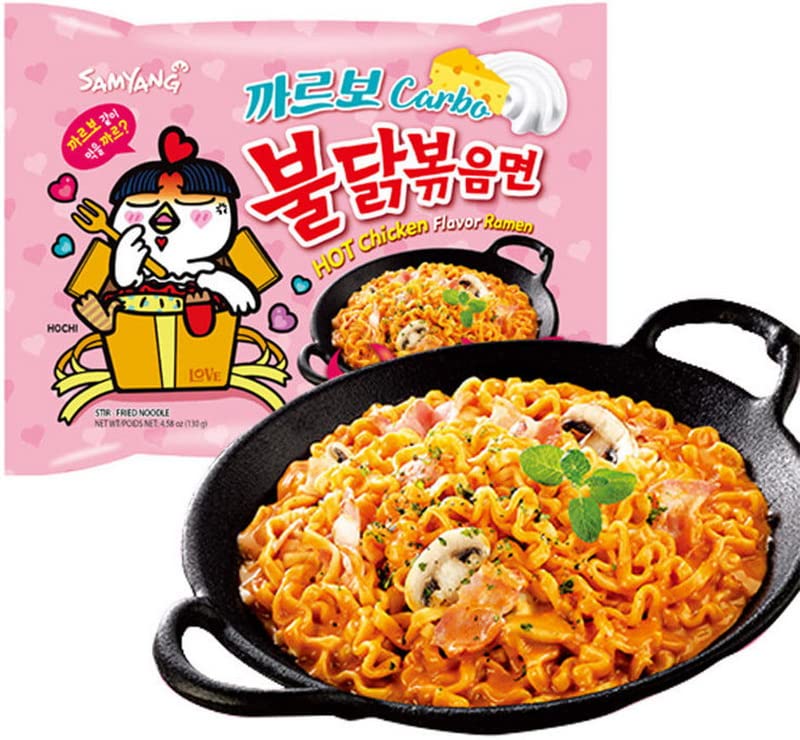 Samyang 6-Pack Carbonara Hot Chicken Flavor Instant Ramen Noodles 130g - Extra Spicy Korean Ramyun - Perfect for Quick Meals, Late Night Snacks & Spicy Food Lovers