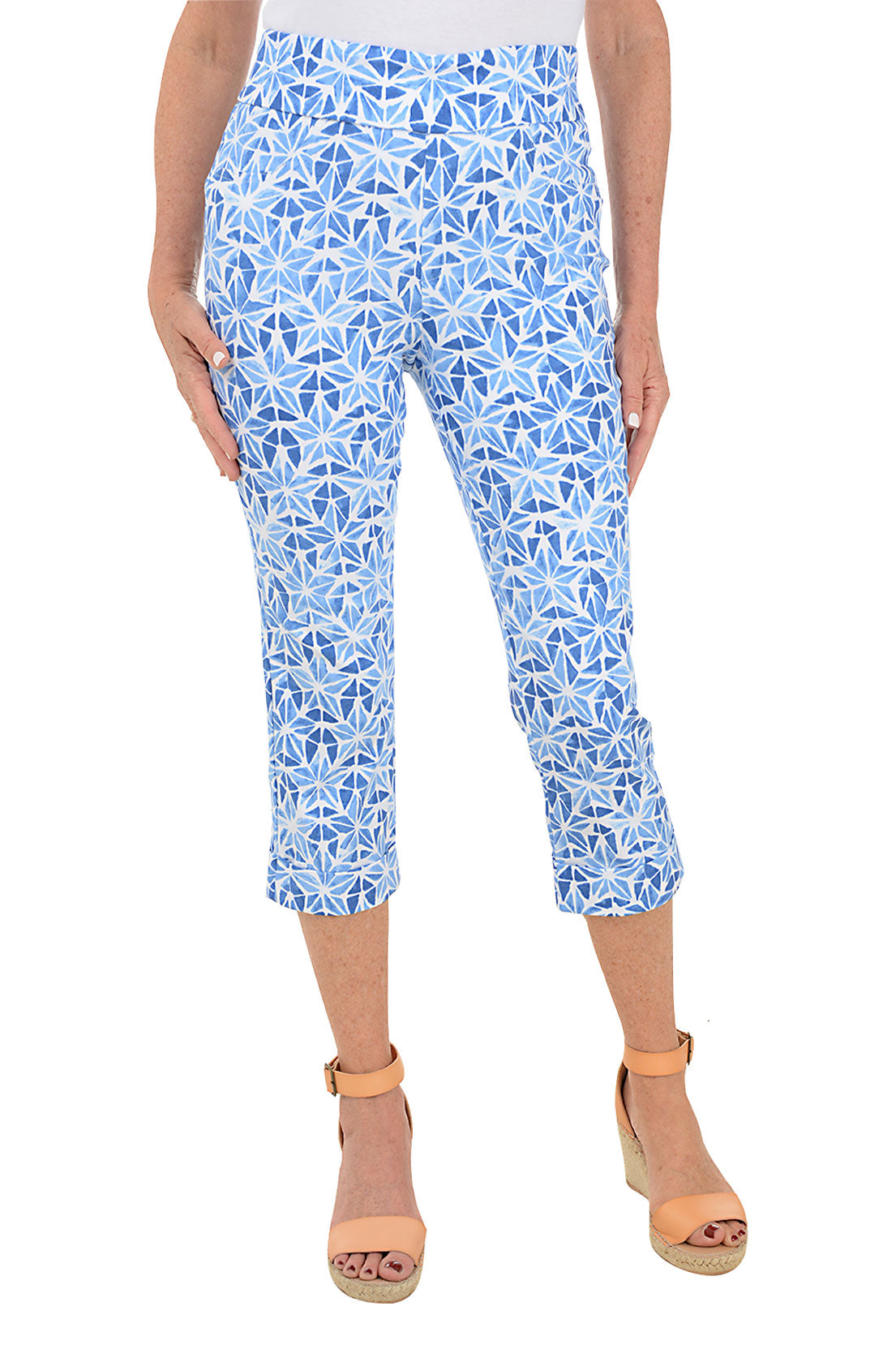 Star Print High Waisted Pull On Crop Pants - Soft Stretchy Yoga Pants for Women, Comfortable Lounge Pants for Workout, Running, Yoga & Casual Wear