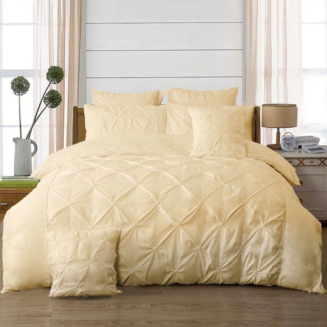 Luxury Diamond Pintuck Queen Size Quilt Cover Set - Soft Beige Bedding for Master Bedroom | Elegant Duvet Cover & Doona Set for Hotel-Style Comfort
