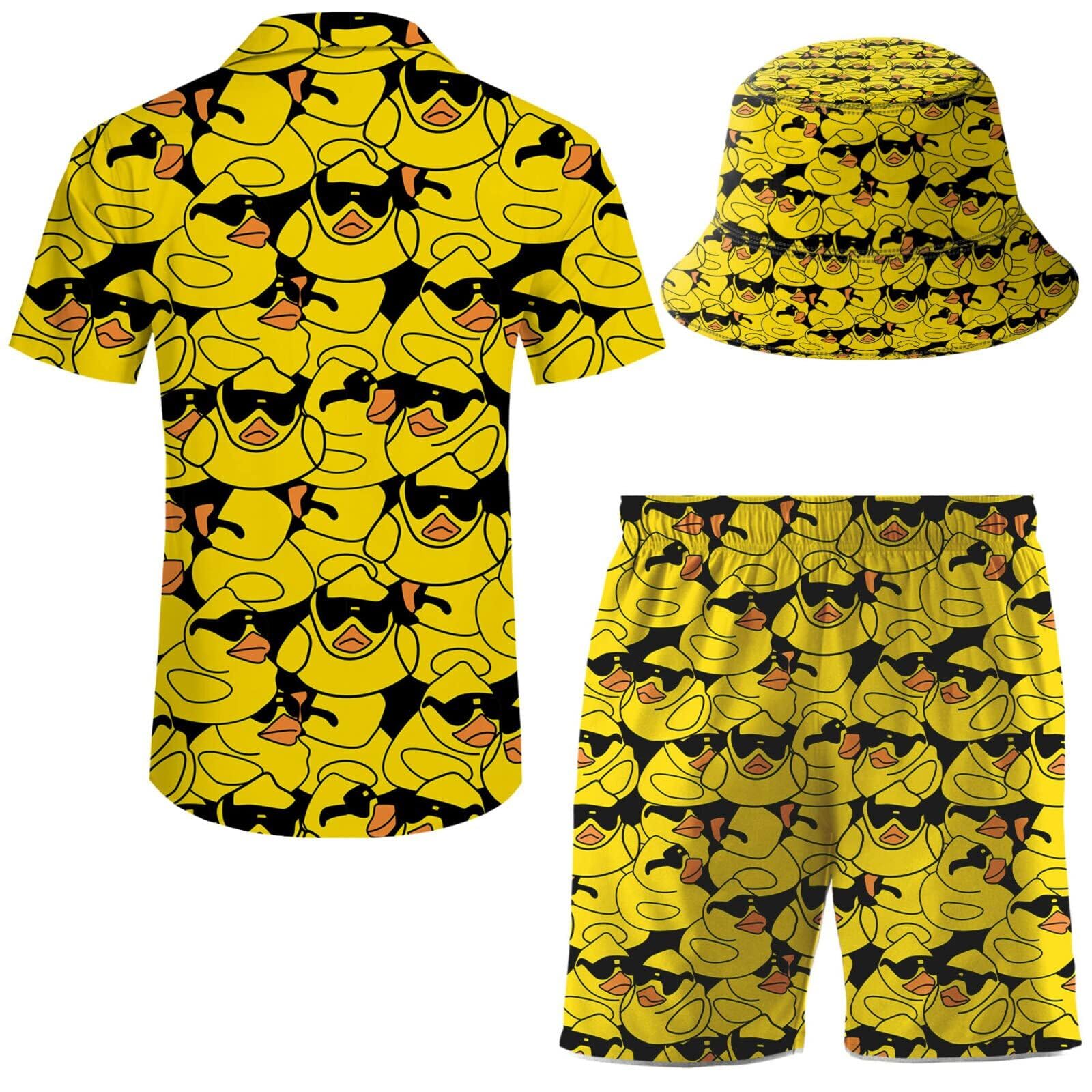 Hawaiian Shirt and Shorts Set for Men - 2 Piece Tracksuit with Button Down Shirt & Matching Shorts + Free Bucket Hat | Beachwear, Summer Outfits, Vacation Style