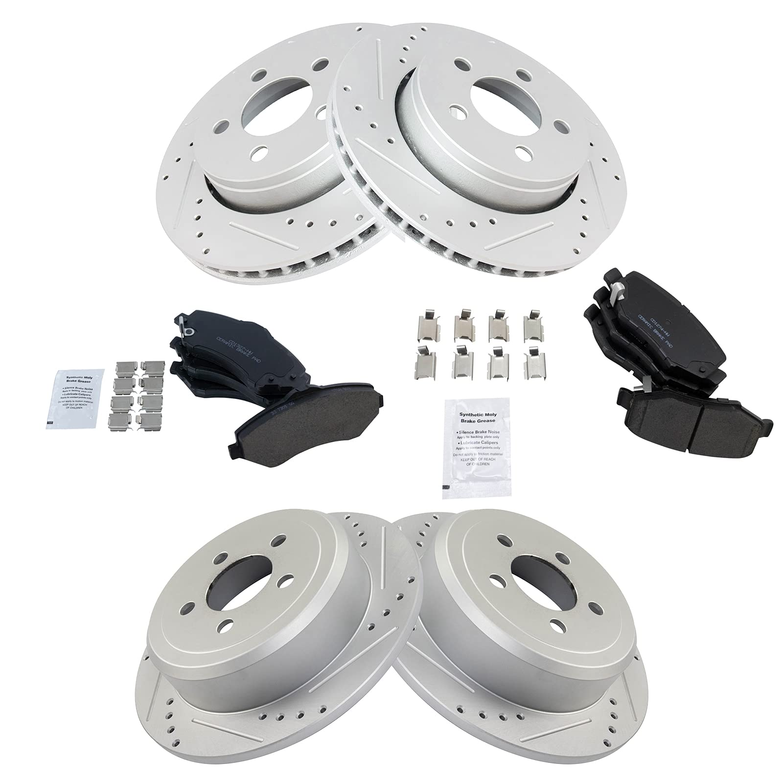 High-Performance Drilled & Slotted Brake Rotors with Ceramic Pads - Front & Rear Kit for Smooth Braking | Ideal for Daily Driving, Racing & Off-Road Use