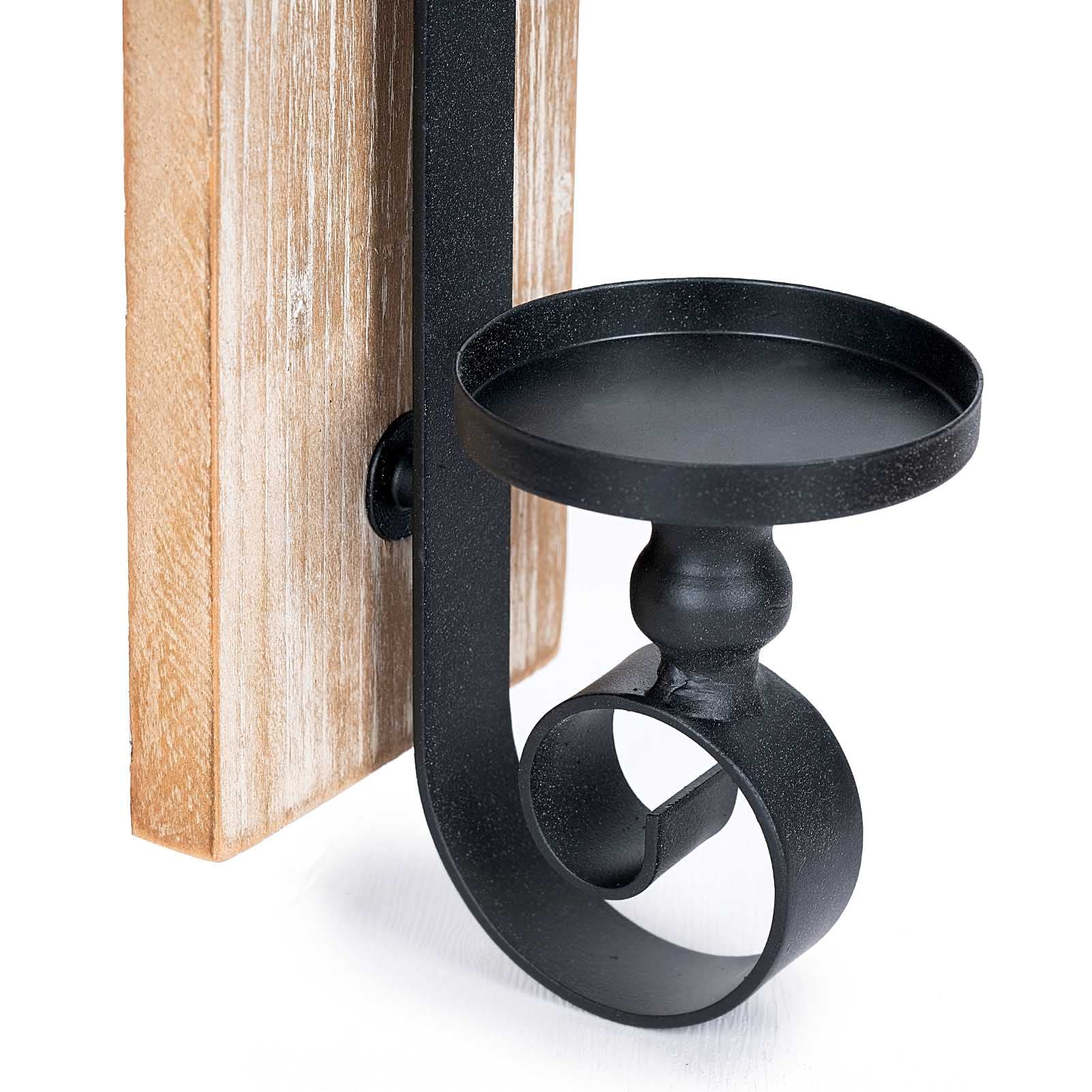 Set of 2 Rustic Wooden & Iron Wall Candle Sconces - Handcrafted Pillar Candle Holders for Living Room, Bedroom, Bathroom & Dining Room Decor - Perfect for Romantic Ambiance, Wedding Decor & Cozy Home Lighting
