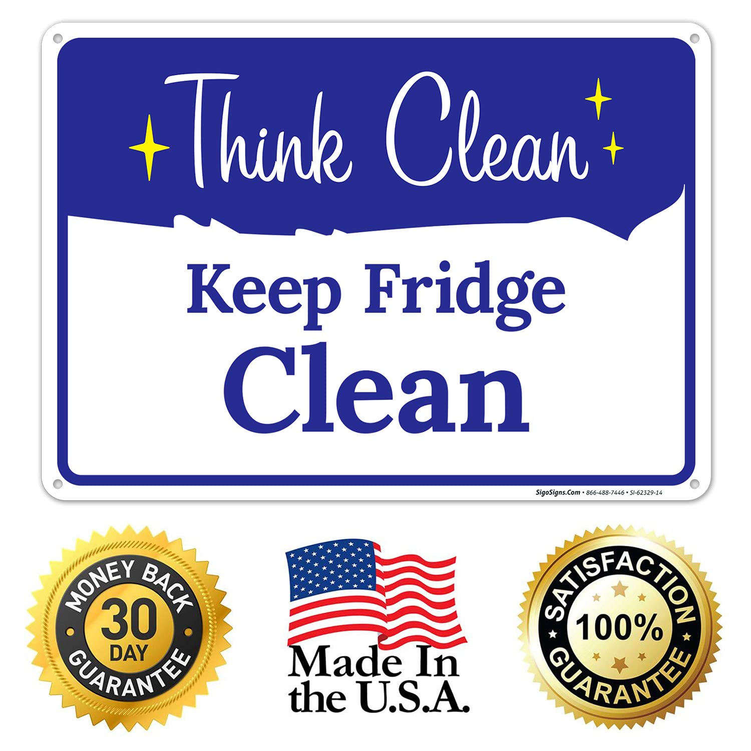 10x14 Inches Rust-Free .040 Aluminum Fridge Clean Sign - Made in USA, Fade-Resistant for Long-Lasting Use - Perfect for Kitchens, Restaurants & Offices
