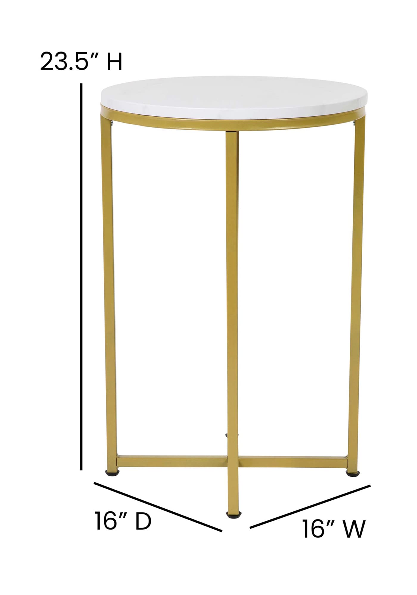 Flash Furniture Hampstead Collection 3-Piece Coffee & End Table Set - White Marbled Laminate Top with Matte Gold Crisscross Frame - Modern Living Room & Office Decor - Perfect for Coffee, Books & Display