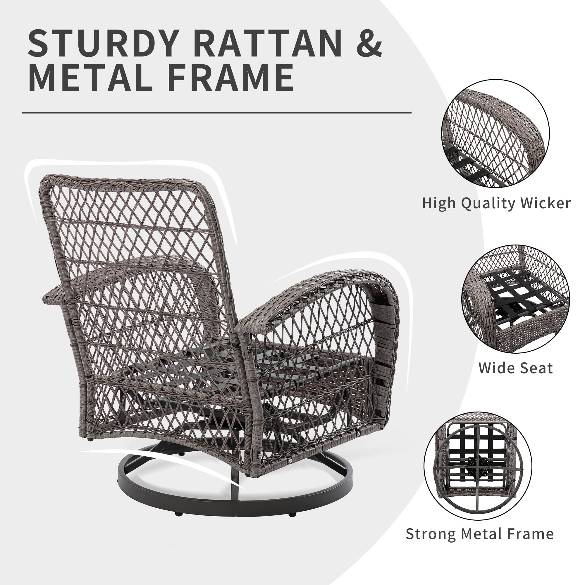 360° Swivel Rocking Patio Chairs Set with Cushions & Coffee Table - 3-Piece Outdoor Wicker Bistro Furniture for Garden, Balcony & Backyard Relaxation