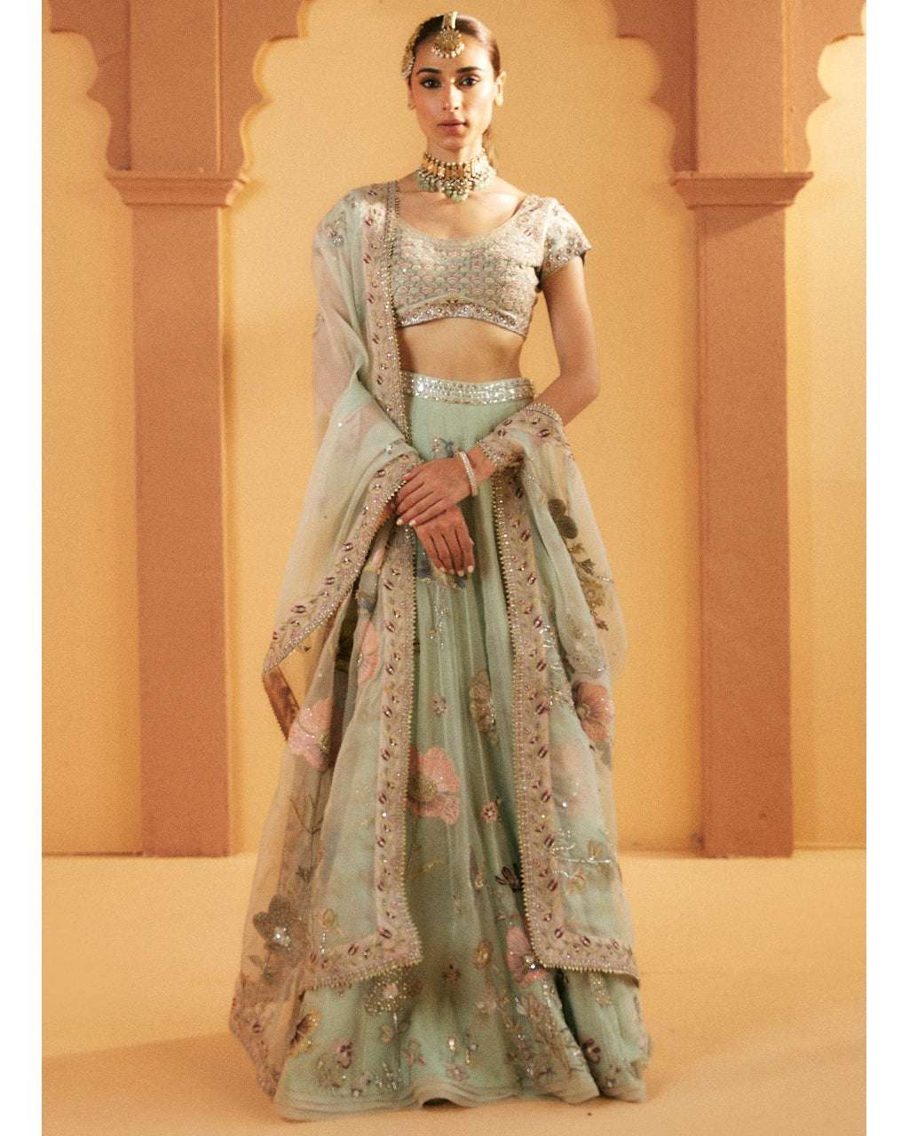 Exquisite Aquamarine Embroidered Lehenga Set for Women | Traditional Indian Bridal Party Wear | Perfect for Weddings, Festivals & Special Occasions