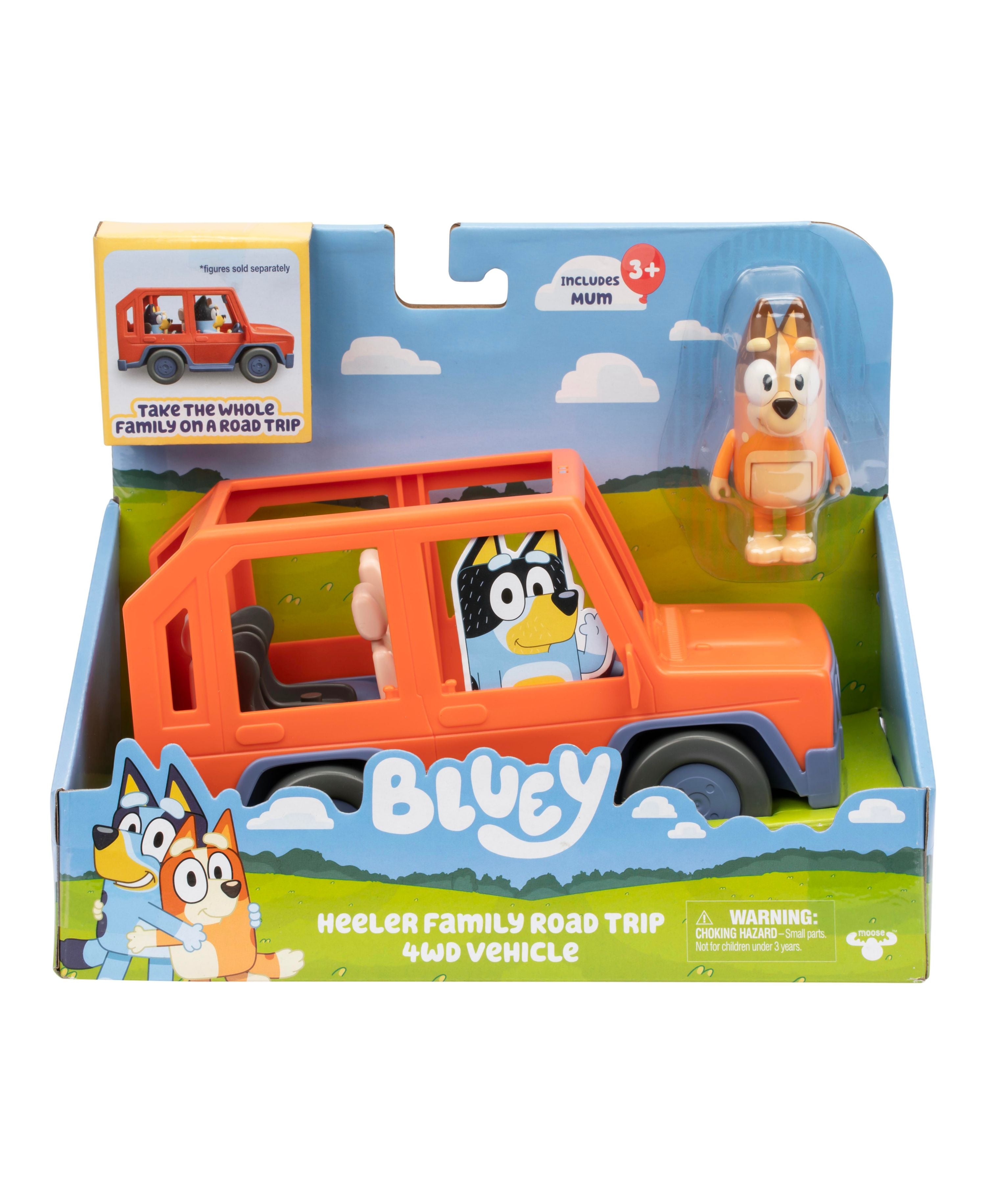 Bluey Heeler Family Road Trip 4WD Toy Car with Articulated Chilli Figure - Interactive Play Vehicle for Kids' Pretend Adventures & Family Game Nights