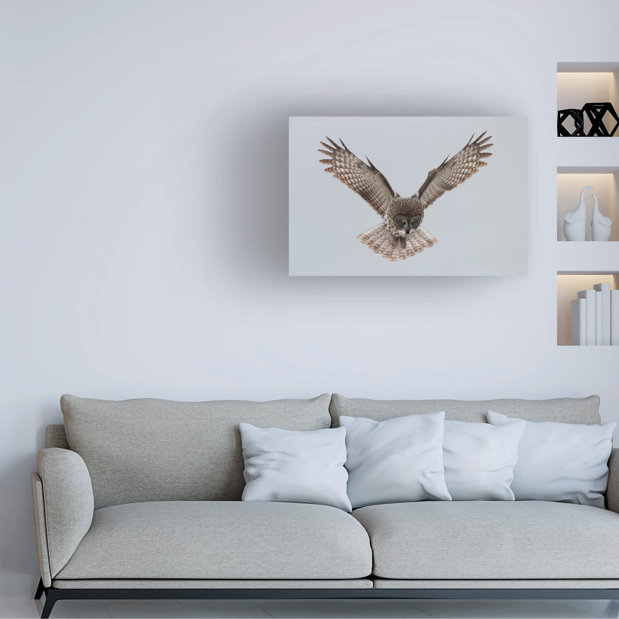 Trademark Fine Art 'Great Grey Owl' Canvas Wall Art Print by Sufang Wang - Nature Inspired Home Decor for Living Room, Bedroom & Office
