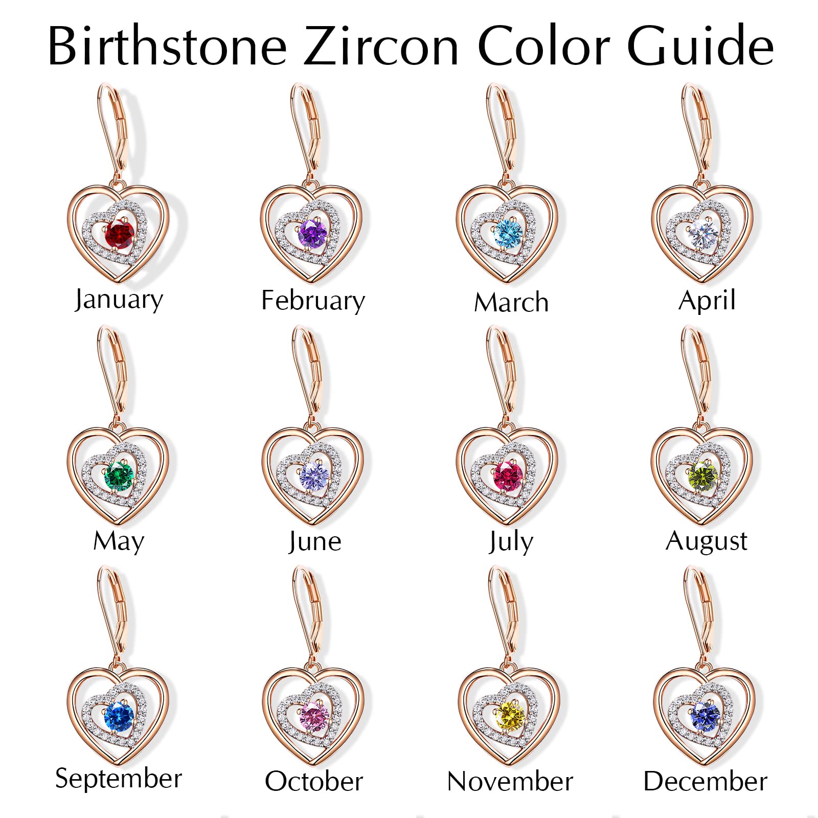 18k Gold Plated Cubic Zirconia Heart Dangle Earrings for Women - Elegant Birthstone Drop Earrings Jewelry Gift for Wife, Girlfriend, Mom | Perfect for Valentine's Day, Anniversary, Birthday & Special Occasions