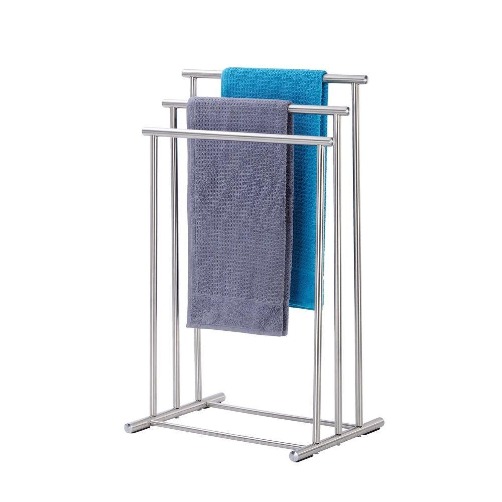 Stainless Steel 3 Rail Freestanding Towel Rack - Bathroom & Kitchen Organizer for Hand Towels, Dish Towels & More - Durable & Rustproof