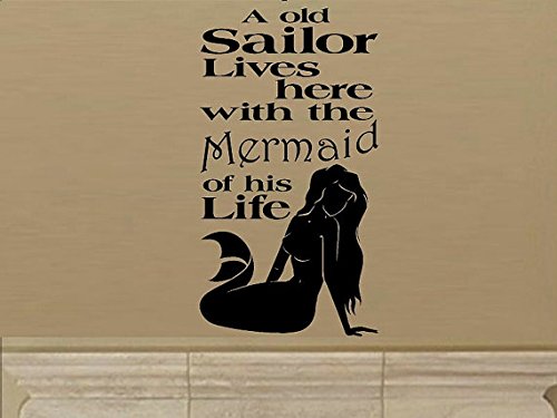 Sailor Lives Here with Mermaid of Life Wall Decal - Nautical Vinyl Sticker for Living Room, Bedroom & Entryway - Waterproof Home Decor for Coastal & Beach House Themes