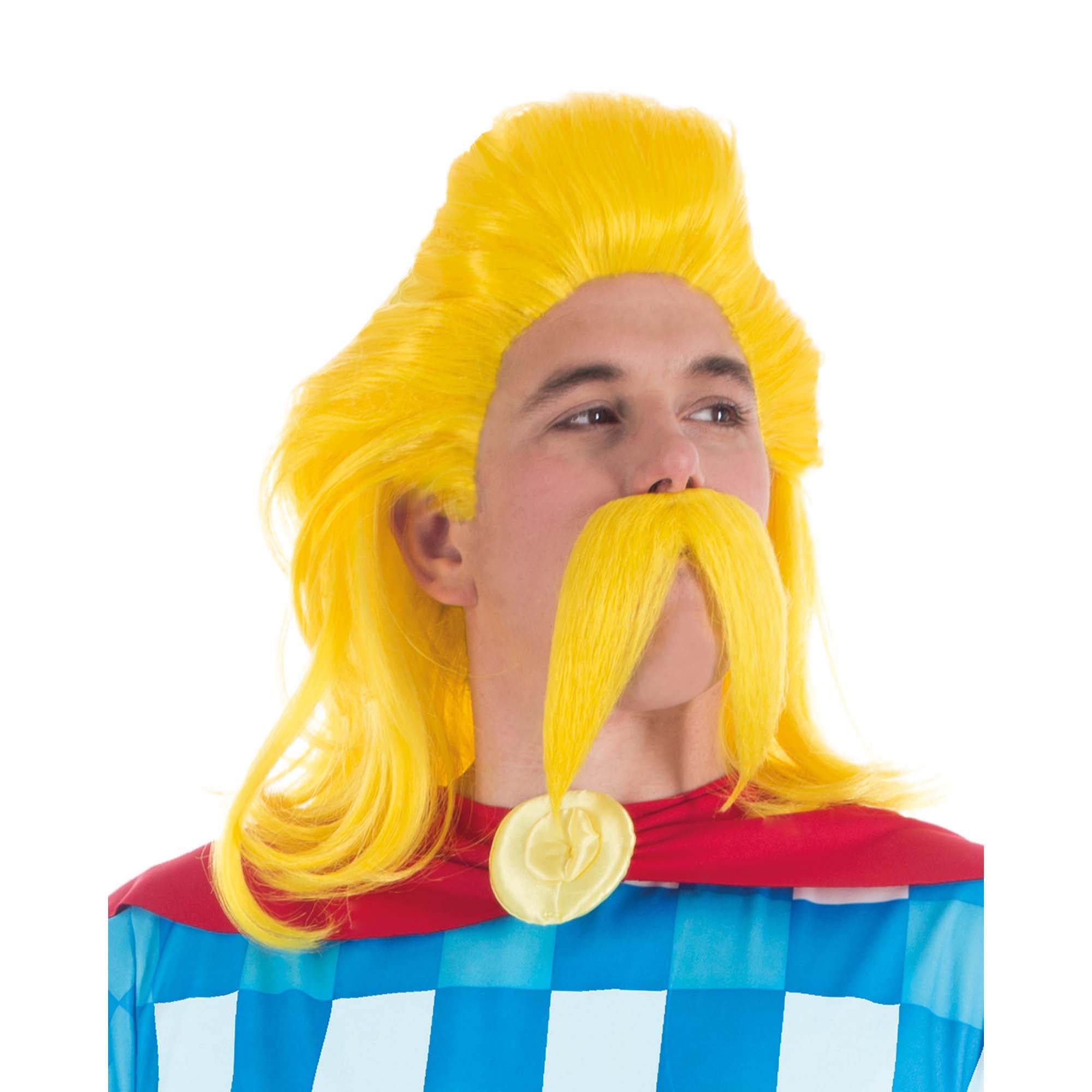 Assurancetourix Yellow Wig and Mustache Set for Adults - Asterix & Obelix Costume Accessories - Perfect for Cosplay, Halloween, and Themed Parties