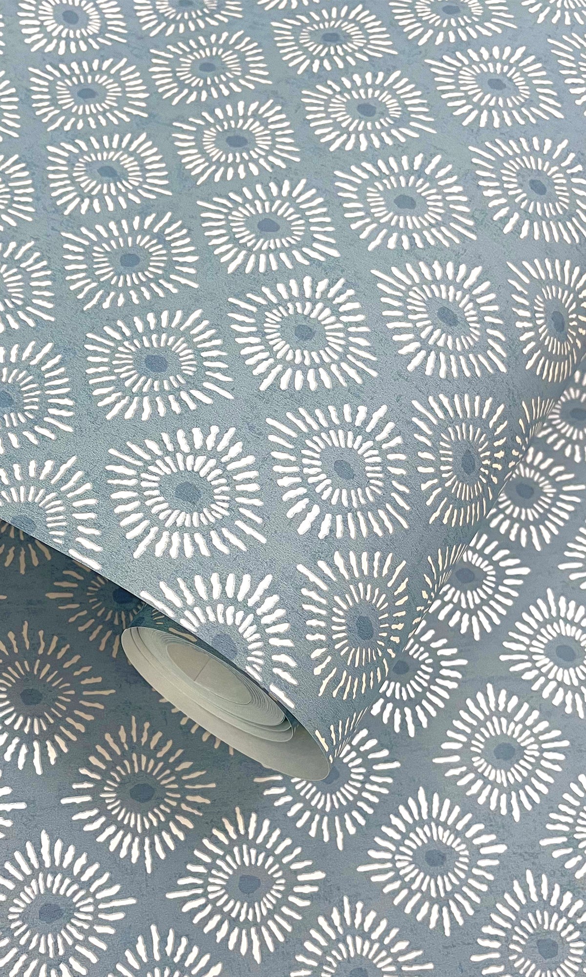 Blue Radial Sun Motif Peel and Stick Wallpaper R9624 - Self-Adhesive Removable Wallpaper for Bedroom, Living Room, Nursery & Home Decor
