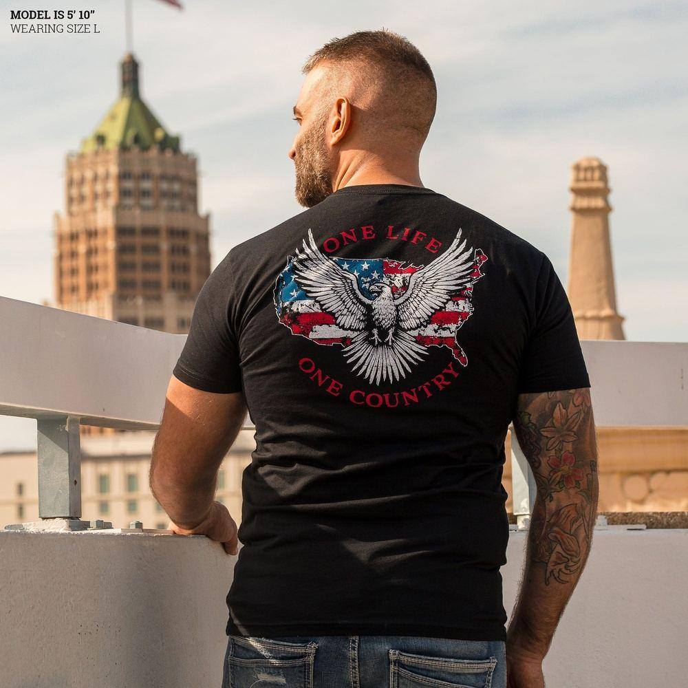 One Life One Country T-Shirt - Black Graphic Tee for Patriotic Men & Women | Casual Wear, Street Style, and Everyday Outfits