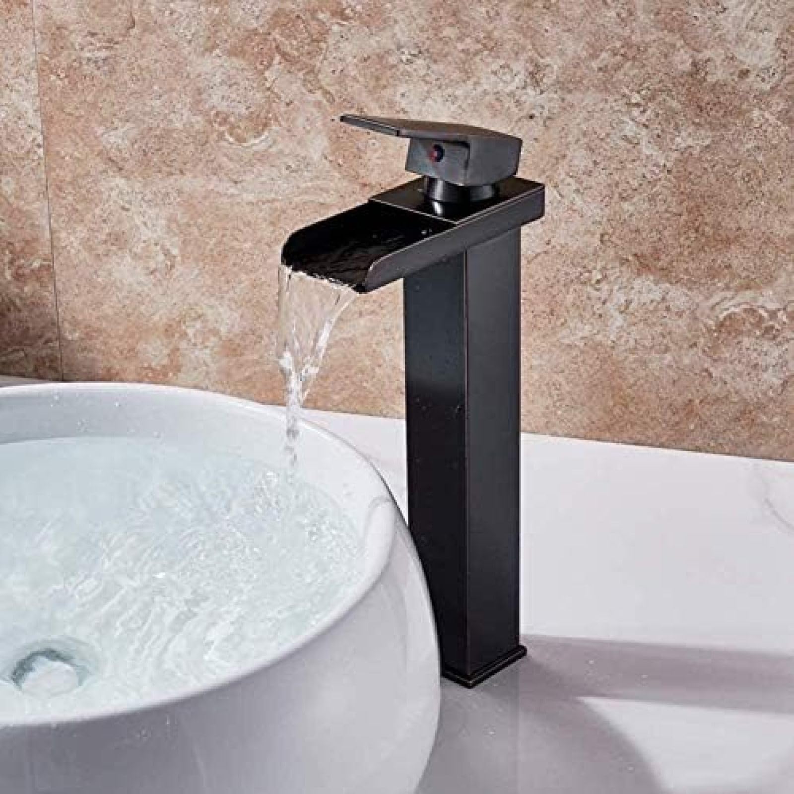 CRJUS Brushed Nickel Single Handle Kitchen Faucet with Waterfall Spout - Deck Mount Hot & Cold Mixer Tap for Sink and Vanity - Perfect for Modern Kitchens and Bathrooms