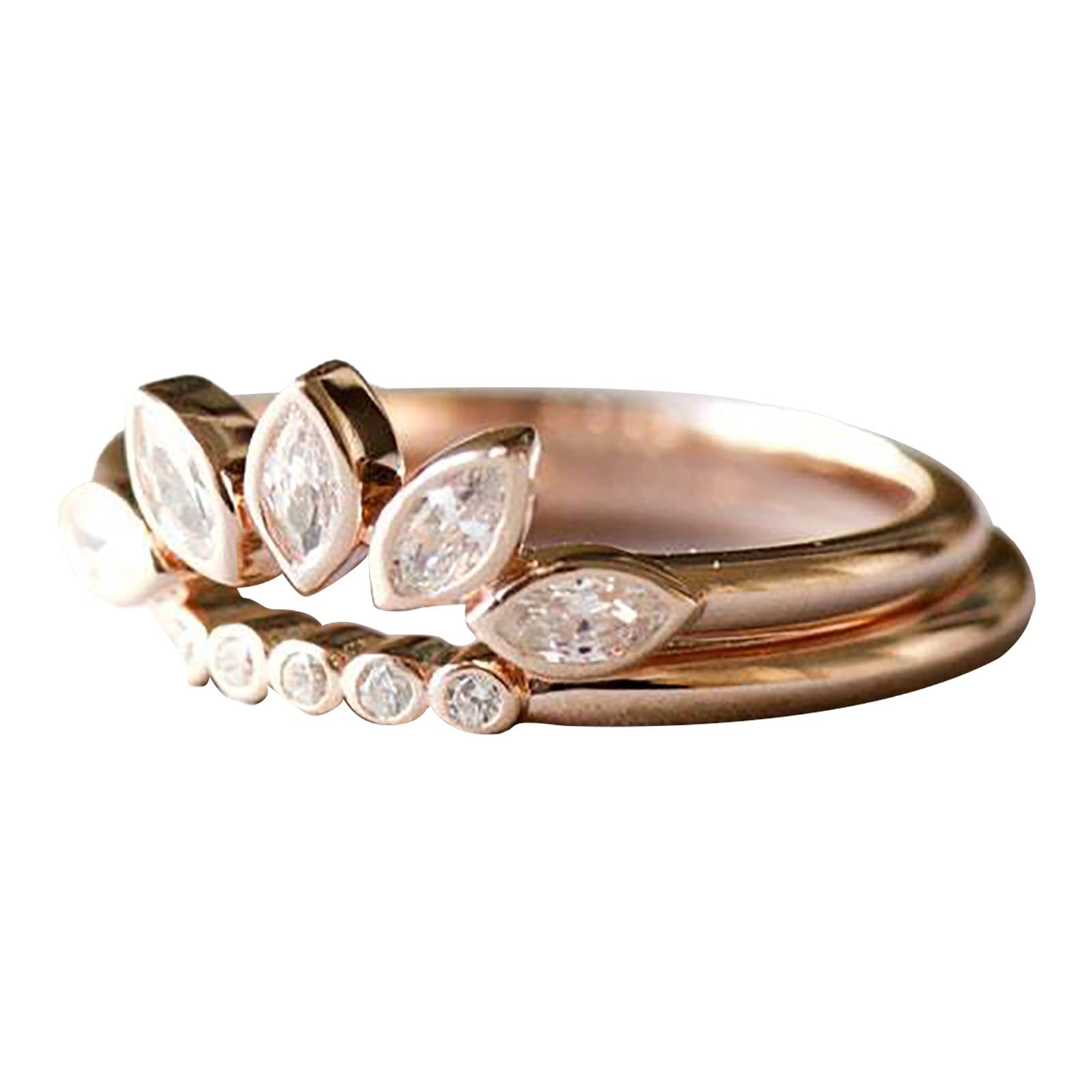 Reokoou 2PCS Rose Gold Rings Set for Women - Elegant Diamond Carved Wedding Bands, Engagement Rings & Jewelry Gifts - Perfect for Anniversaries, Proposals and Special Occasions