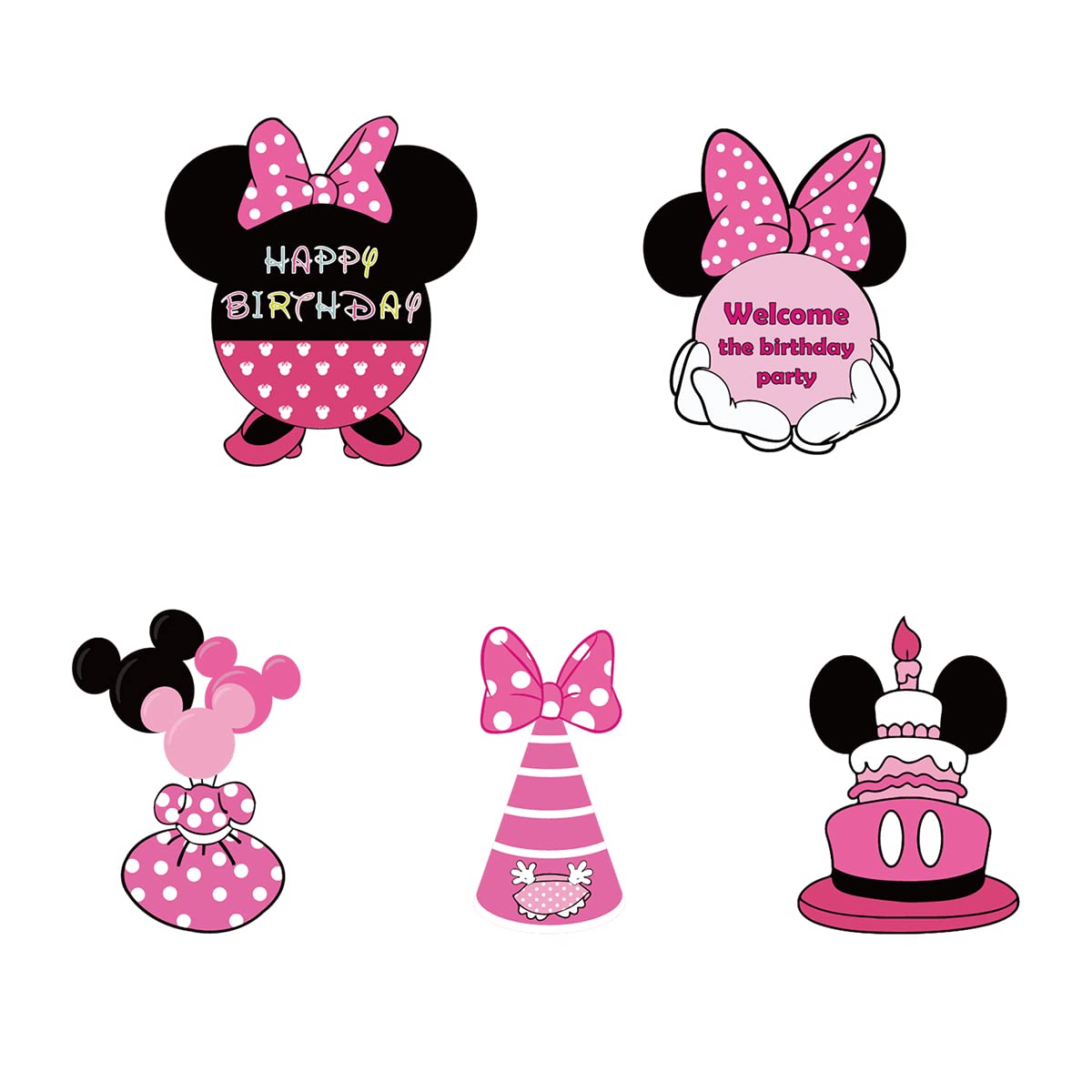 Minnie Mouse Birthday Party Decorations Set - 5PCS Cartoon Minnie Yard Lawn Signs for Girls Birthday Party | Outdoor & Indoor Party Decor, Baby Shower, Disney Theme Celebration
