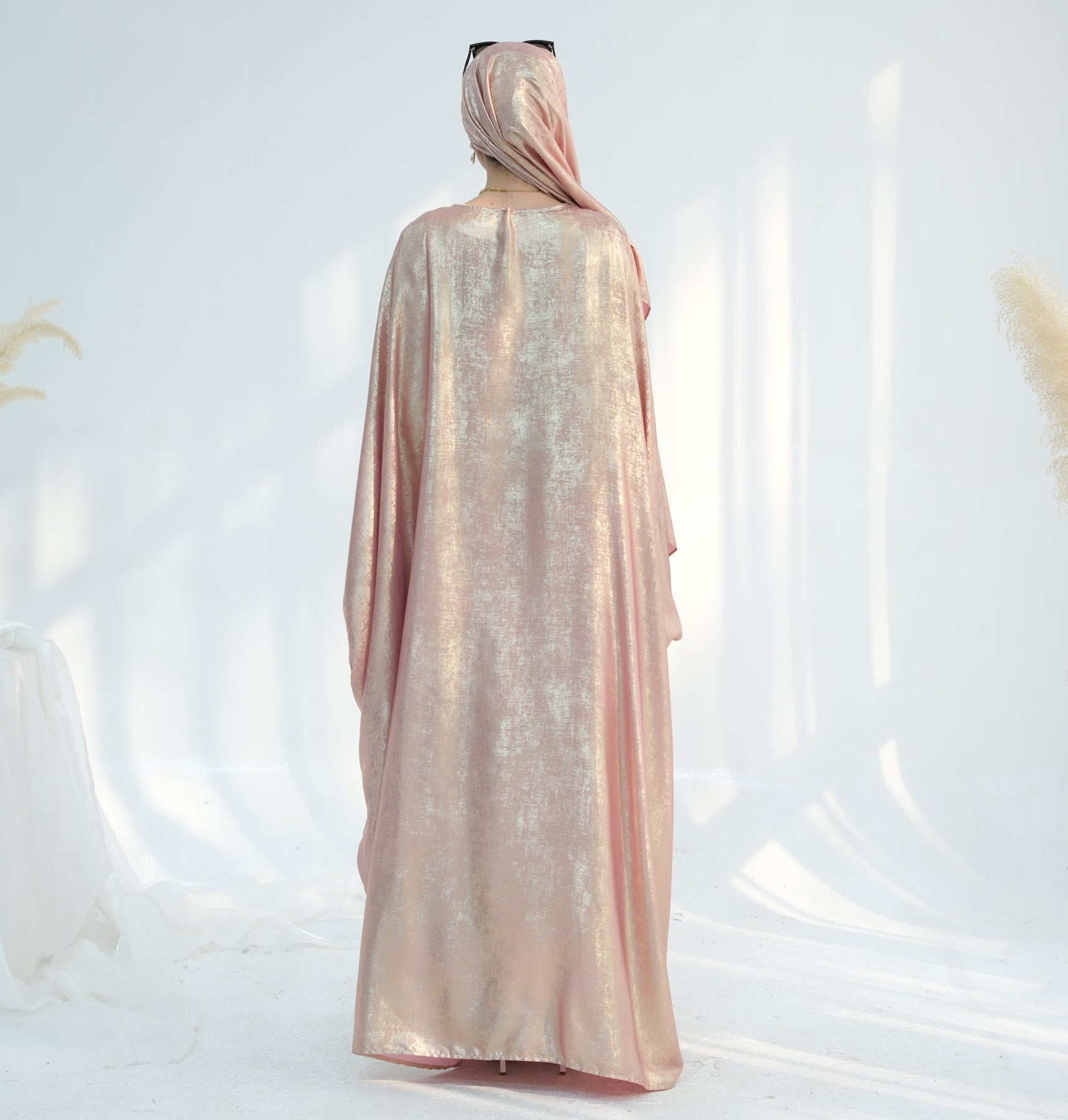 Linora Shimmer Butterfly Abaya Peach - Elegant Islamic Prayer Dress for Women | Perfect for Eid, Ramadan & Special Occasions