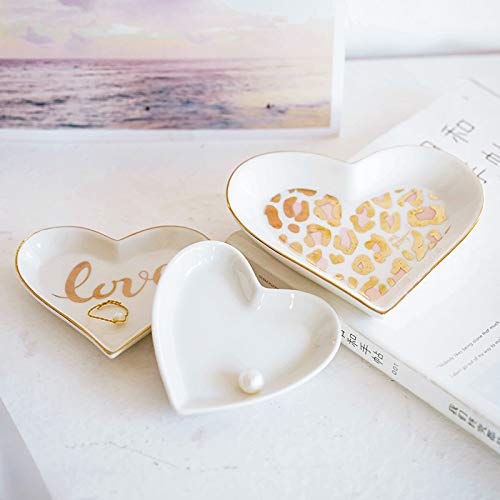 4pcs Ceramic Heart Shaped Jewelry Trays - Elegant Ring Storage & Snack Dishes for Home Organization, Wedding Decor, and Party Serving (White)