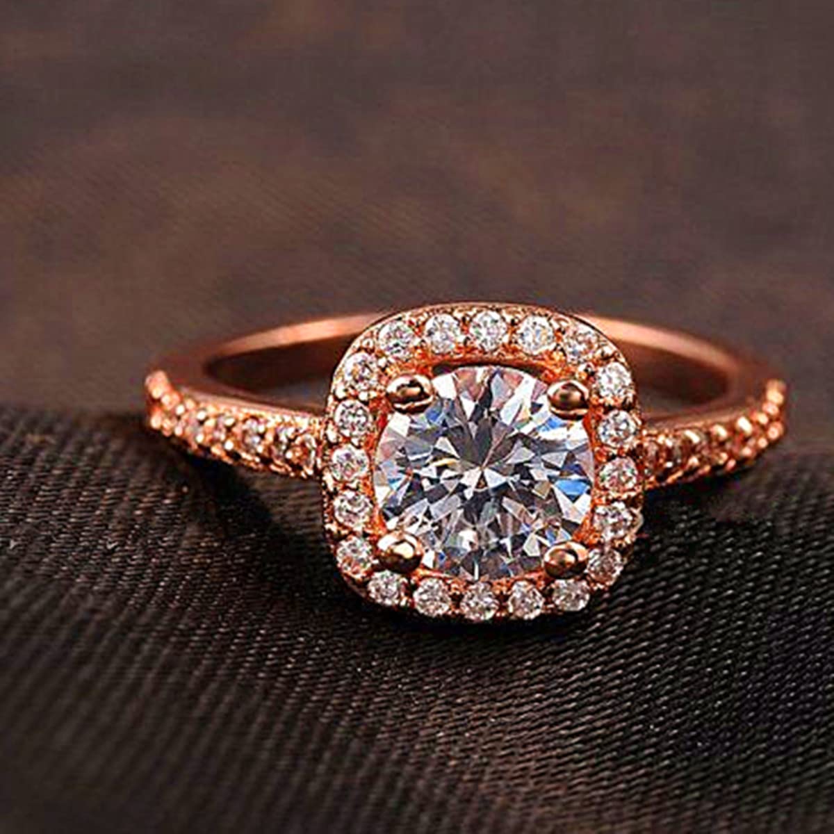 18K Rose Gold or White Gold Plated Crystal Halo Engagement Ring for Women - Elegant Pave Band Wedding Ring, Size 7 | Perfect for Proposals, Anniversaries & Special Occasions