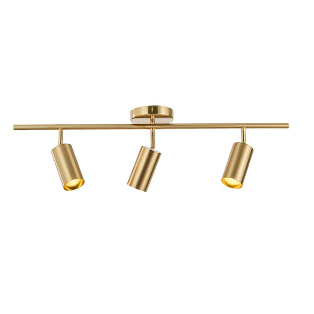 KCO Lighting Adjustable Track Light Fixture - Brushed Brass Flush Mount Ceiling Light with 3 Spotlights for Kitchen, Dining Room | Modern Lighting for Home & Restaurant Decor