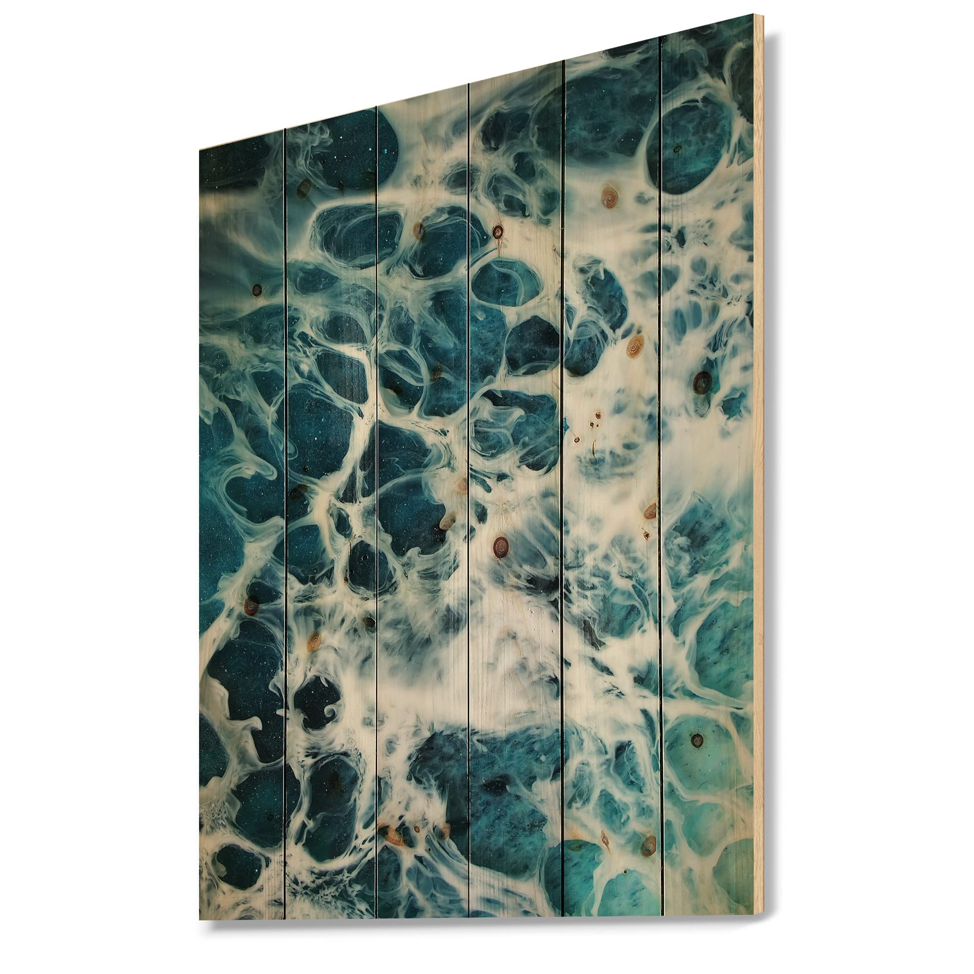 DesignQ Waves Epoxy Resin Art IV - Modern Abstract Print on Natural Pine Wood Wall Decor for Living Room, Bedroom & Office