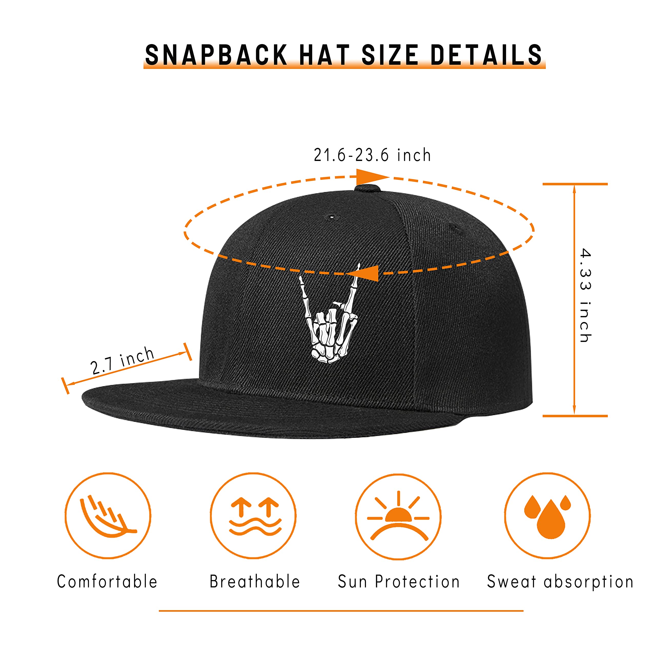 Skull Skateboard Snapback Hat for Men & Boys - Flat Bill Baseball Cap with Adjustable Strap - Cool Hip Hop Streetwear Accessory for Skateboarding, Backpacking, and Urban Fashion