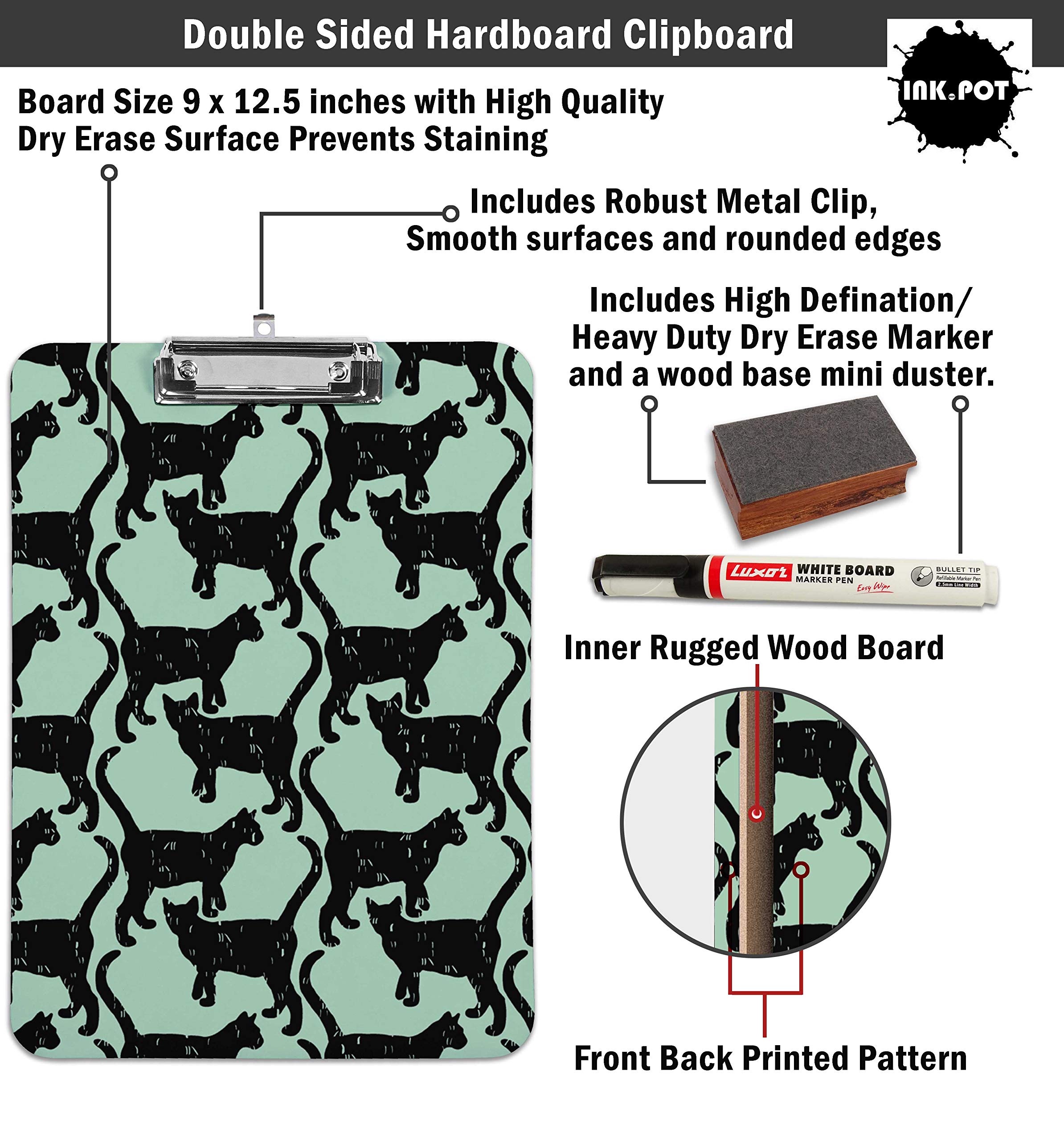 Double Sided Dry Erase Clipboard 9x15 - Letter Size with Marker & Duster for Office & School