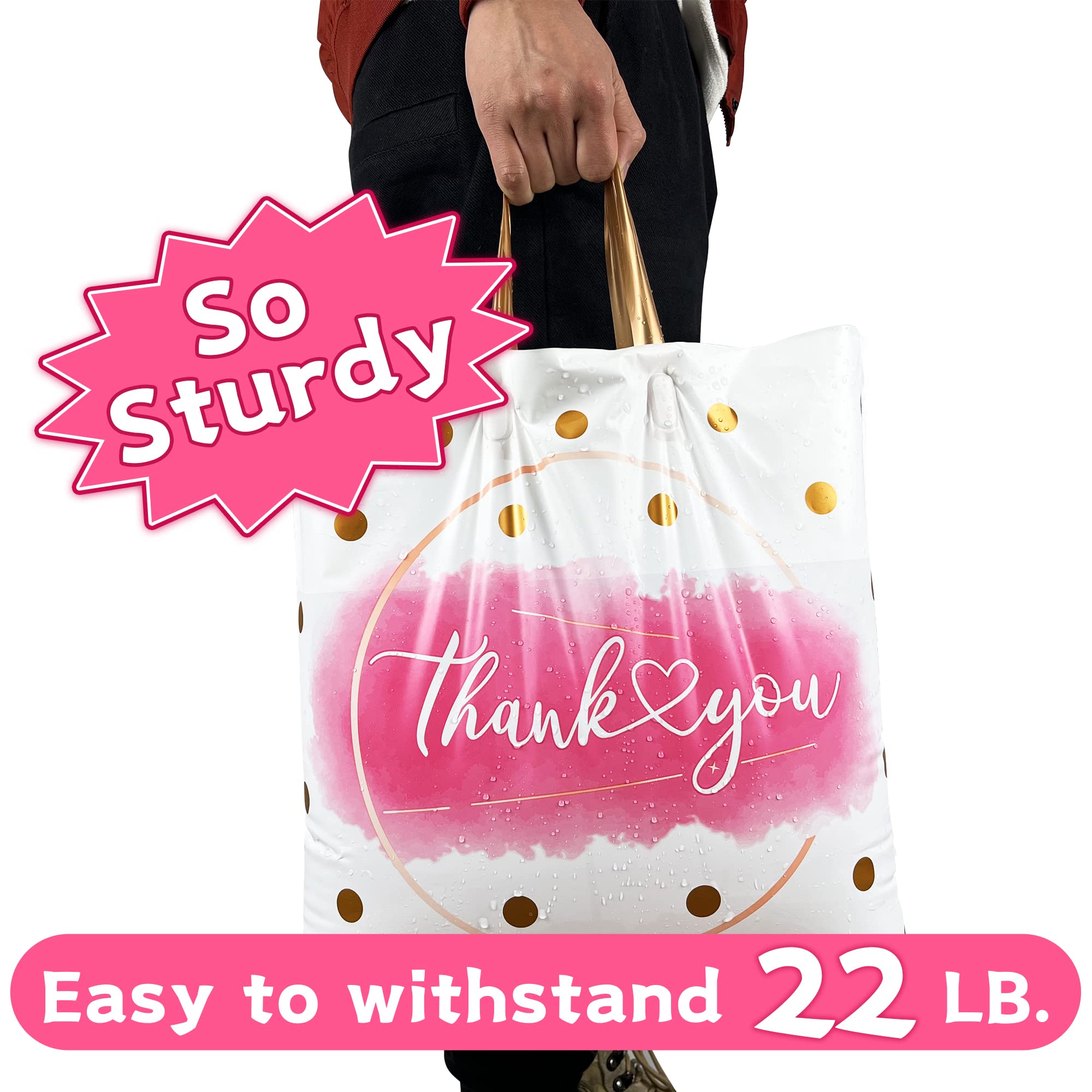 50 Pack Extra Thick Plastic Thank You Shopping Bags for Small Business - 12x14 Inch Retail Merchandise Bags for Boutique, Office Party & Customer Gifts | Durable & Eco-Friendly Reusable Bags for Stores, Events & Daily Shopping