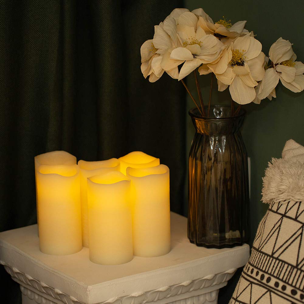 Premium Flameless LED Candles Set of 6 - Real Wax Battery Operated Pillar Candles with 10-Key Remote & 24H Timer (3x6 Inch) - Perfect for Home Decor, Weddings, and Relaxing Ambiance