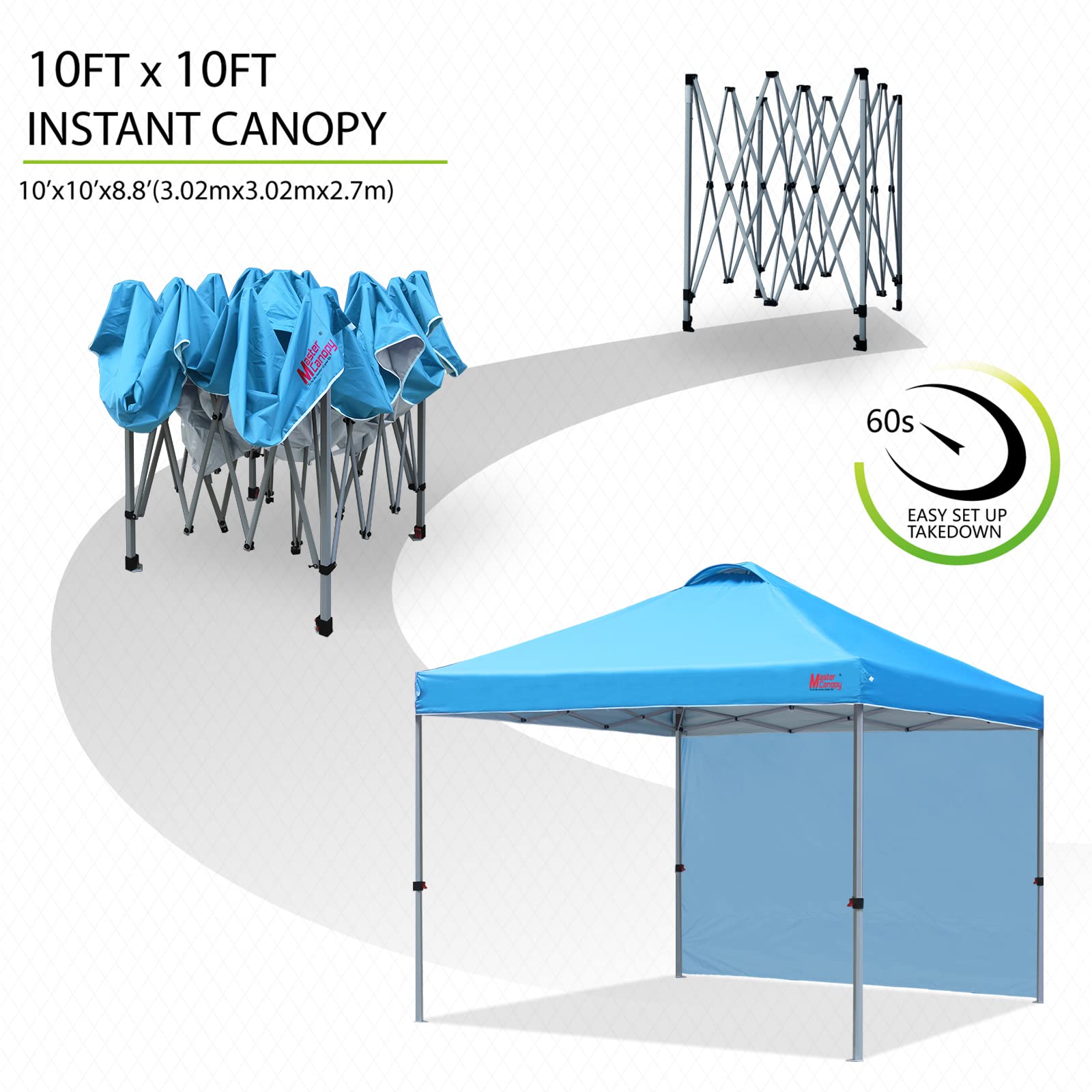 MASTERCANOPY 10'x10' Durable Pop-up Canopy Tent with Sidewall - Waterproof Outdoor Shelter for Camping, Beach, Picnics & Backyard Parties (Sky Blue)