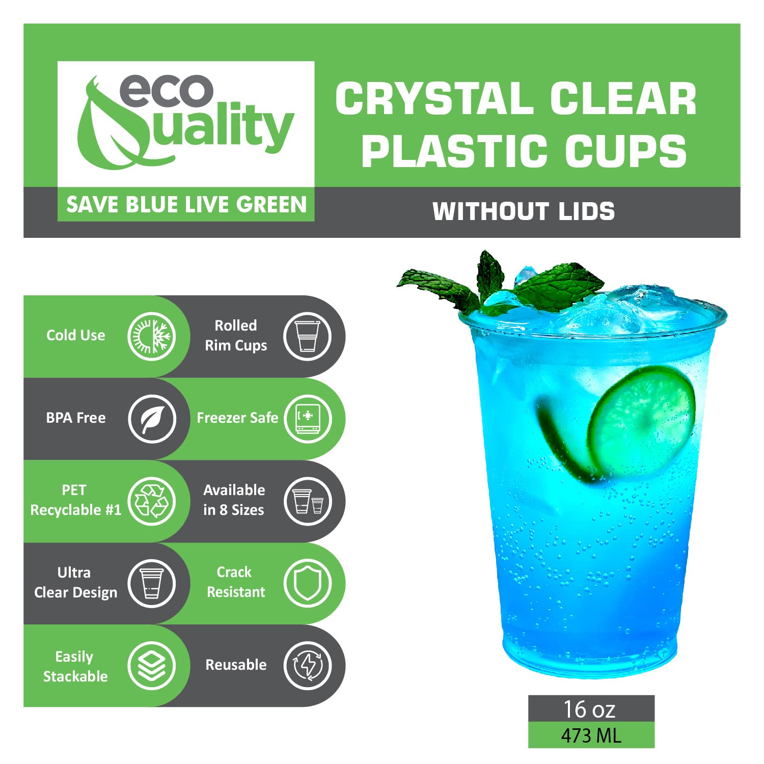 Clear Plastic Disposable PET Cups - 16oz (1000 Pack) | Crystal Clear Cold Drink Cups for Smoothies, Iced Coffee, Juice, Soda & Cocktails | Perfect for Coffee Shops, Parties, Catering & Takeout | BPA-Free & Eco-Friendly