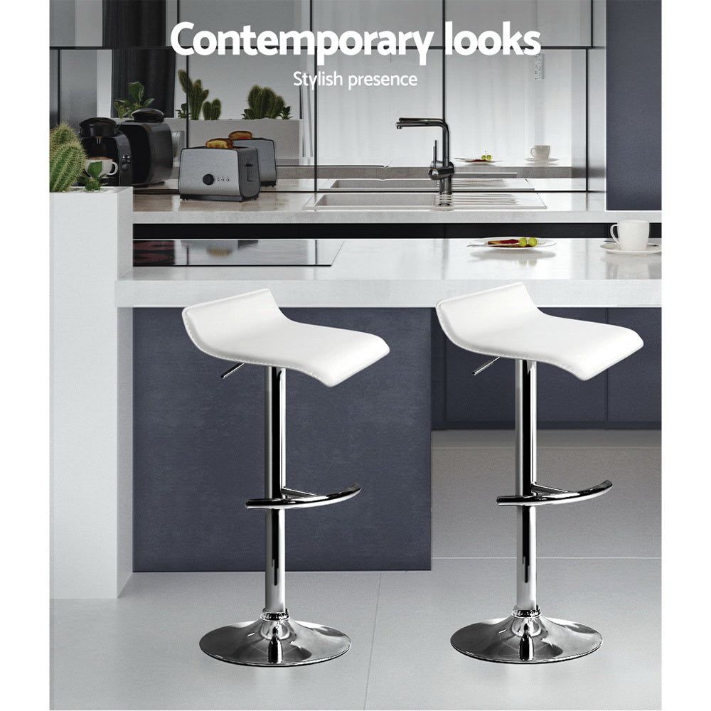 Adjustable Gas Lift Bar Stools Set of 2 - White Kitchen Counter Height Swivel Chairs for Home Bar, Breakfast Nook & Dining Room