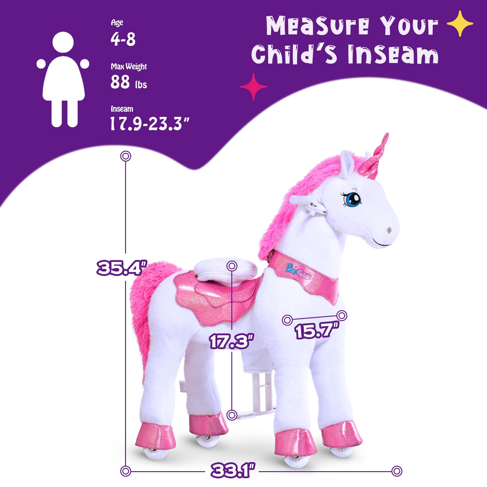 PonyCycle E412 Unicorn Ride-On Toy for Girls Ages 4-8 | 35.4