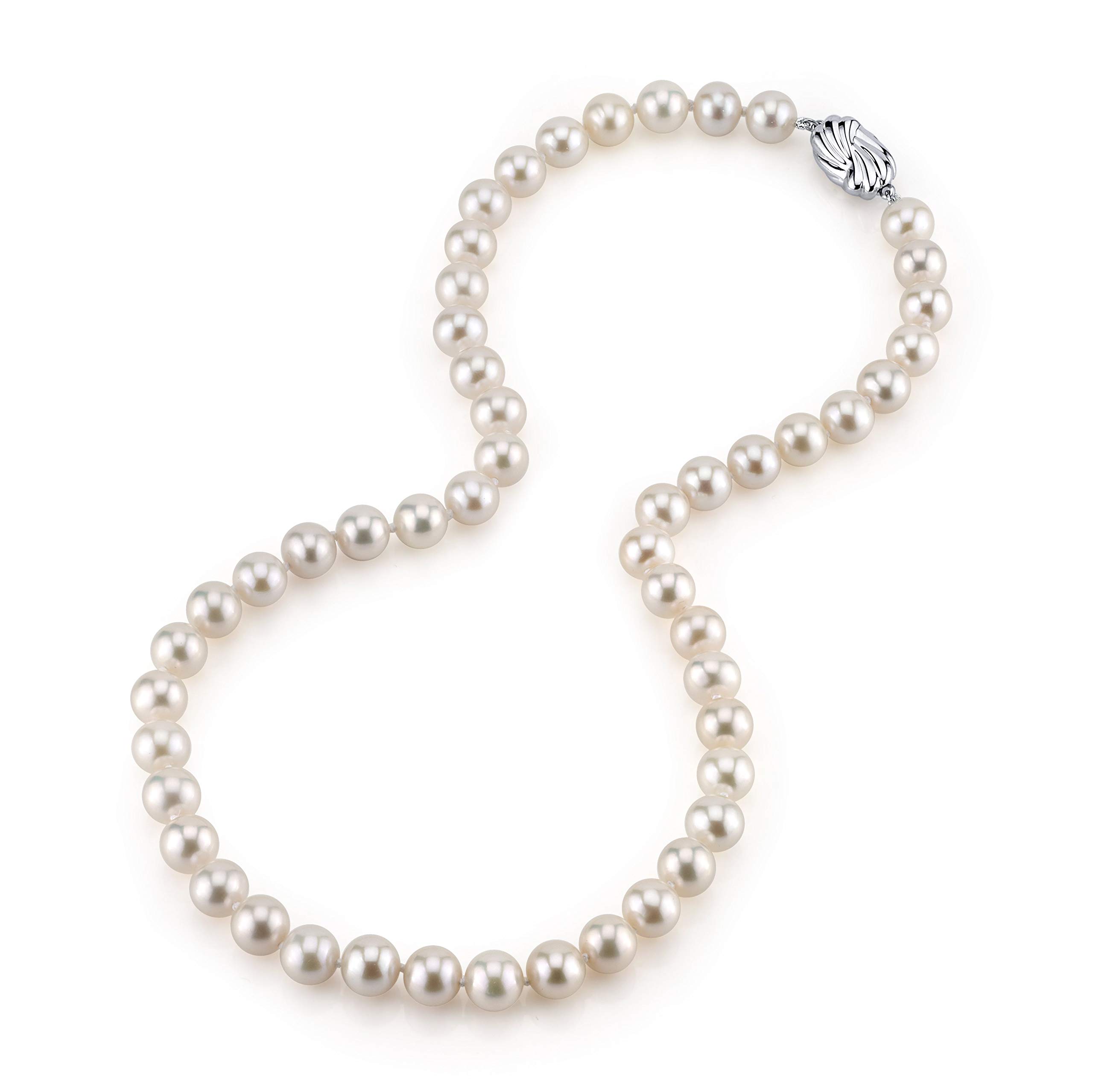AAA White Freshwater Pearl Necklace for Women - 7.0-7.5mm Round Cultured Pearls, 18