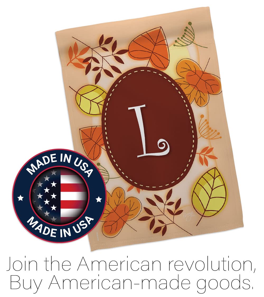 Autumn L Initial House Flag Set - 28x40in Thick Fabric for Fall Harvest Decor