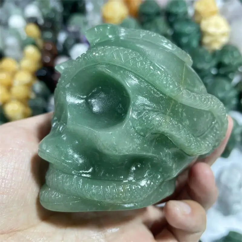 Natural Green Aventurine Snake Skull Crystal Carving - Healing Stone for Energy, Fashion Jewelry & Halloween Home Decor - Lucky Gift for Spiritual Wellness & Meditation - Perfect for Yoga, Reiki & Altar Decor (1pc)