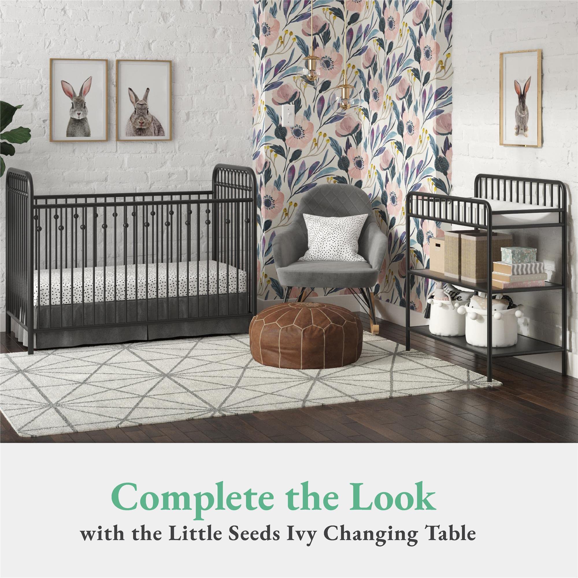 Little Seeds Monarch Hill Ivy Metal Baby Crib - Black | Modern Nursery Furniture for Newborns & Toddlers | Safe & Stylish Crib for Baby's Bedroom or Daycare