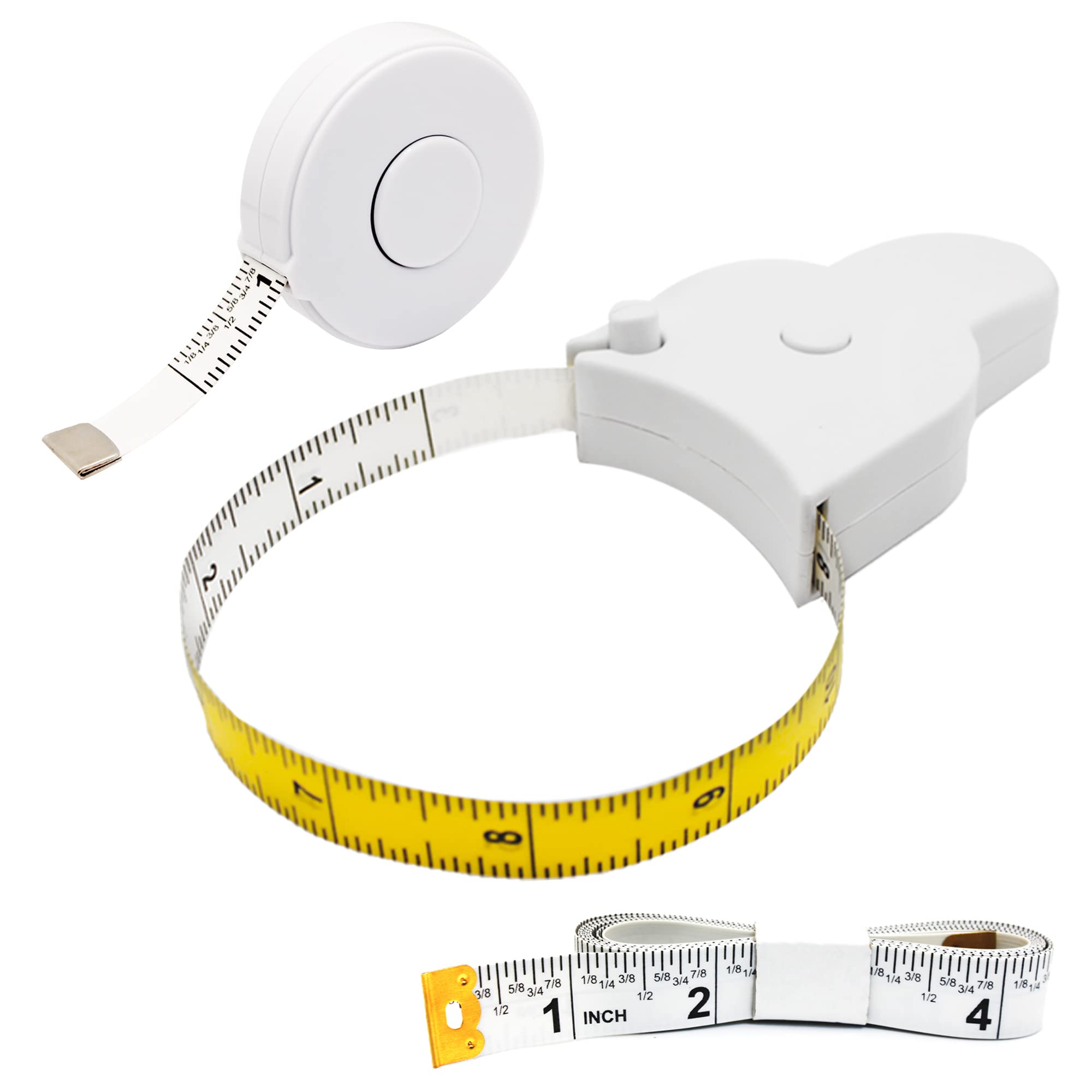 3 Piece Body Measuring Tape Set - 80 Inch Automatic Telescopic & Retractable Tape Measure for Weight Loss, Muscle Gain - Metric Self-Tightening Body Measurement Kit for Fitness Tracking, Tailoring & Sewing
